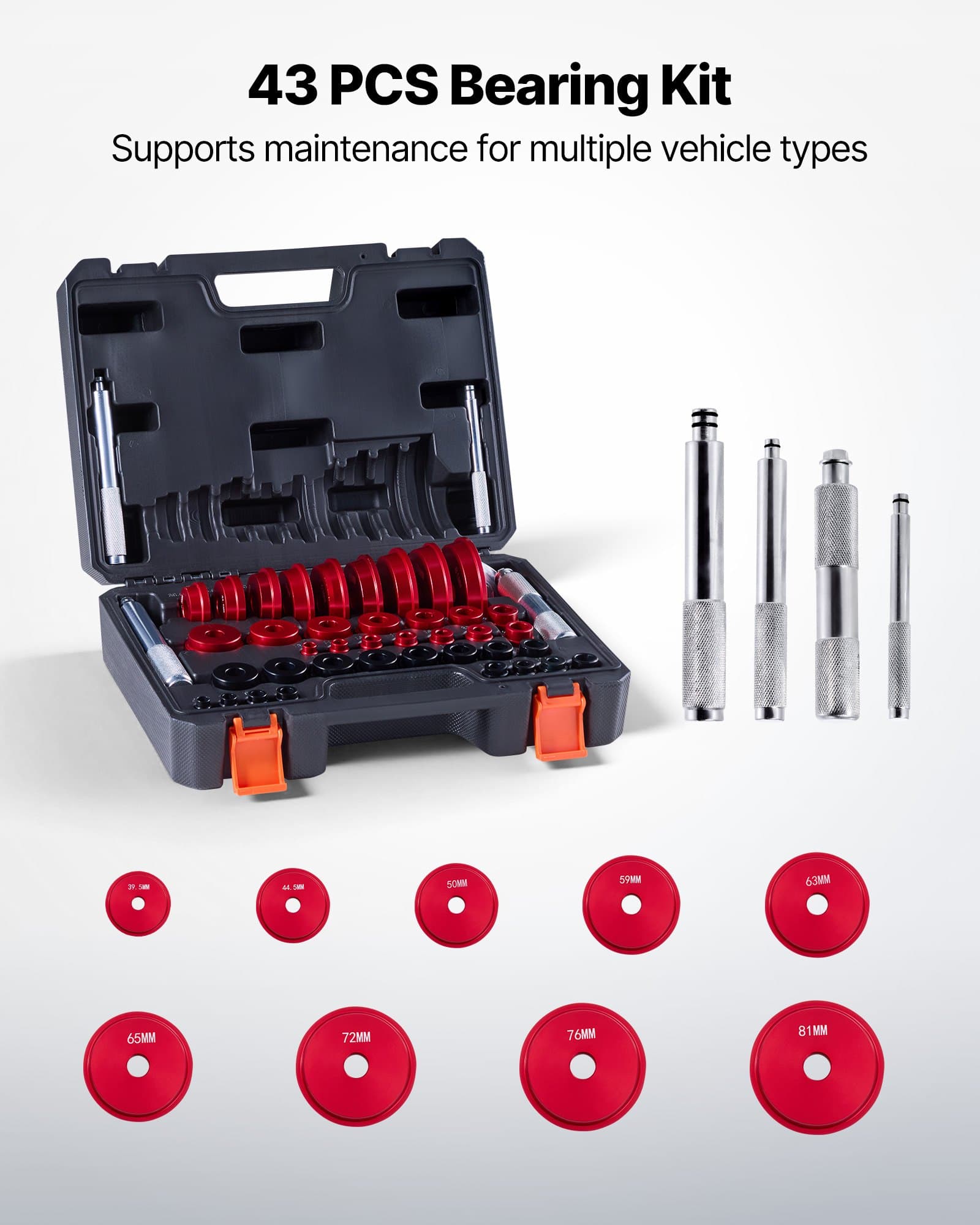 43-Piece Bearing Press Set with Bushings and Handle Shafts