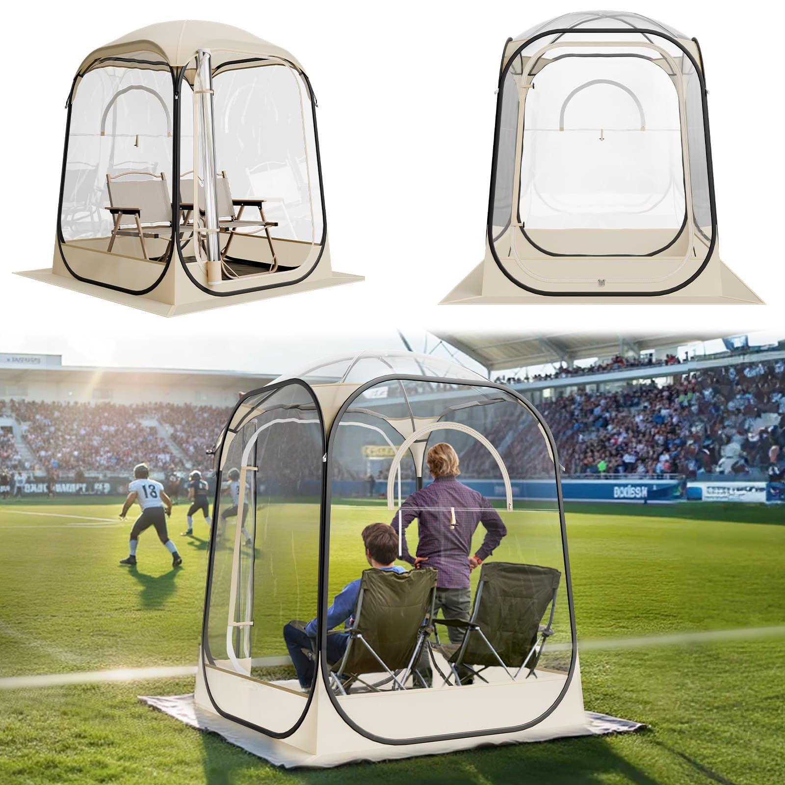 Tienda pop-up transparente 127x127x170 cm para 1-2 personas