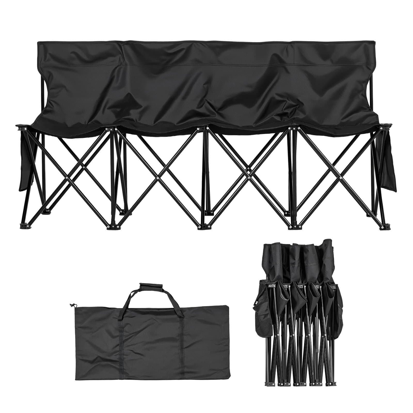 Banc pliable portable Banc de camping Banc d'assise (4 personnes) Avec poches latérales et sac de transport Banc d'équipe avec dossier Sei