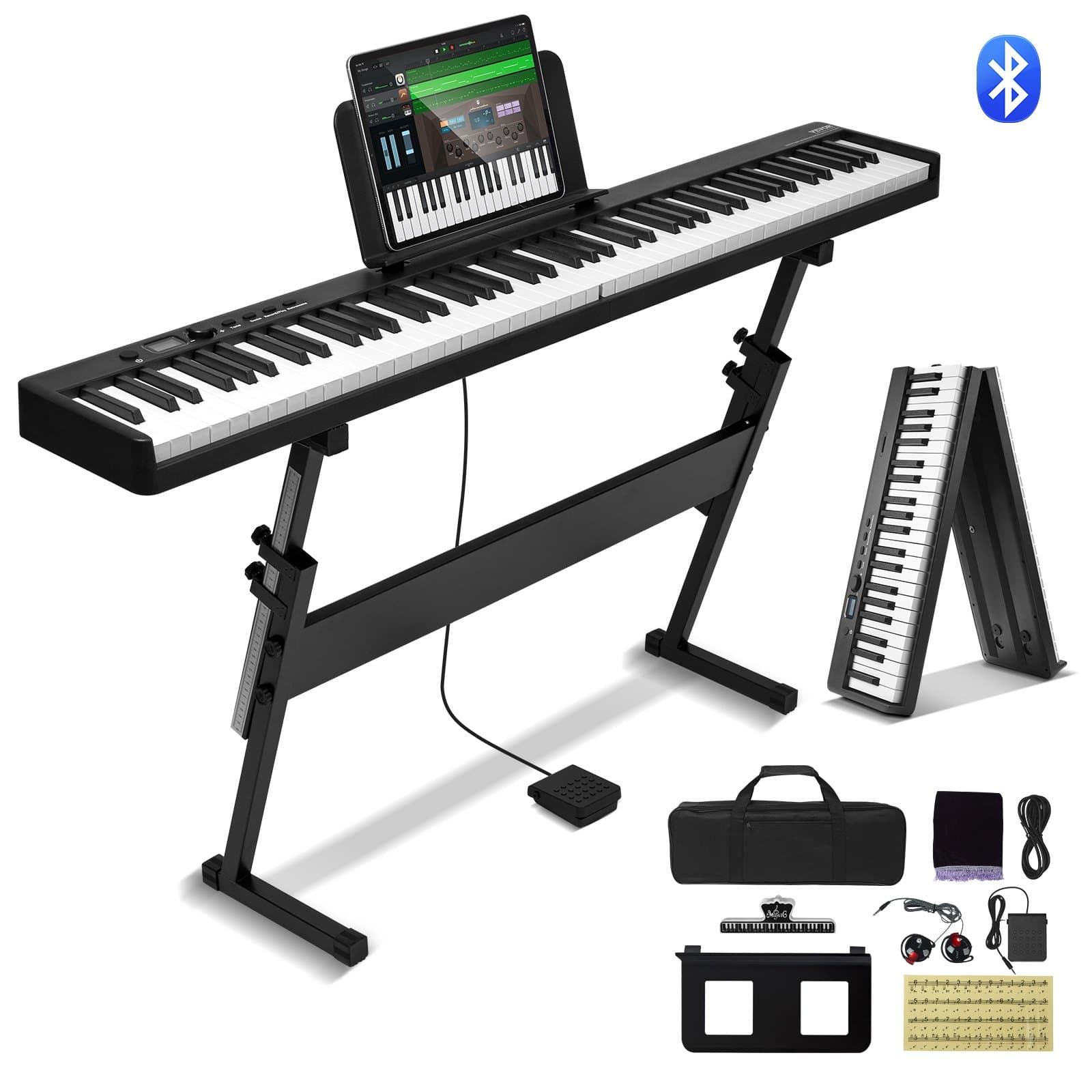 Faltbares 88-Tasten Digitalklavier mit Bluetooth, MIDI und Ständer