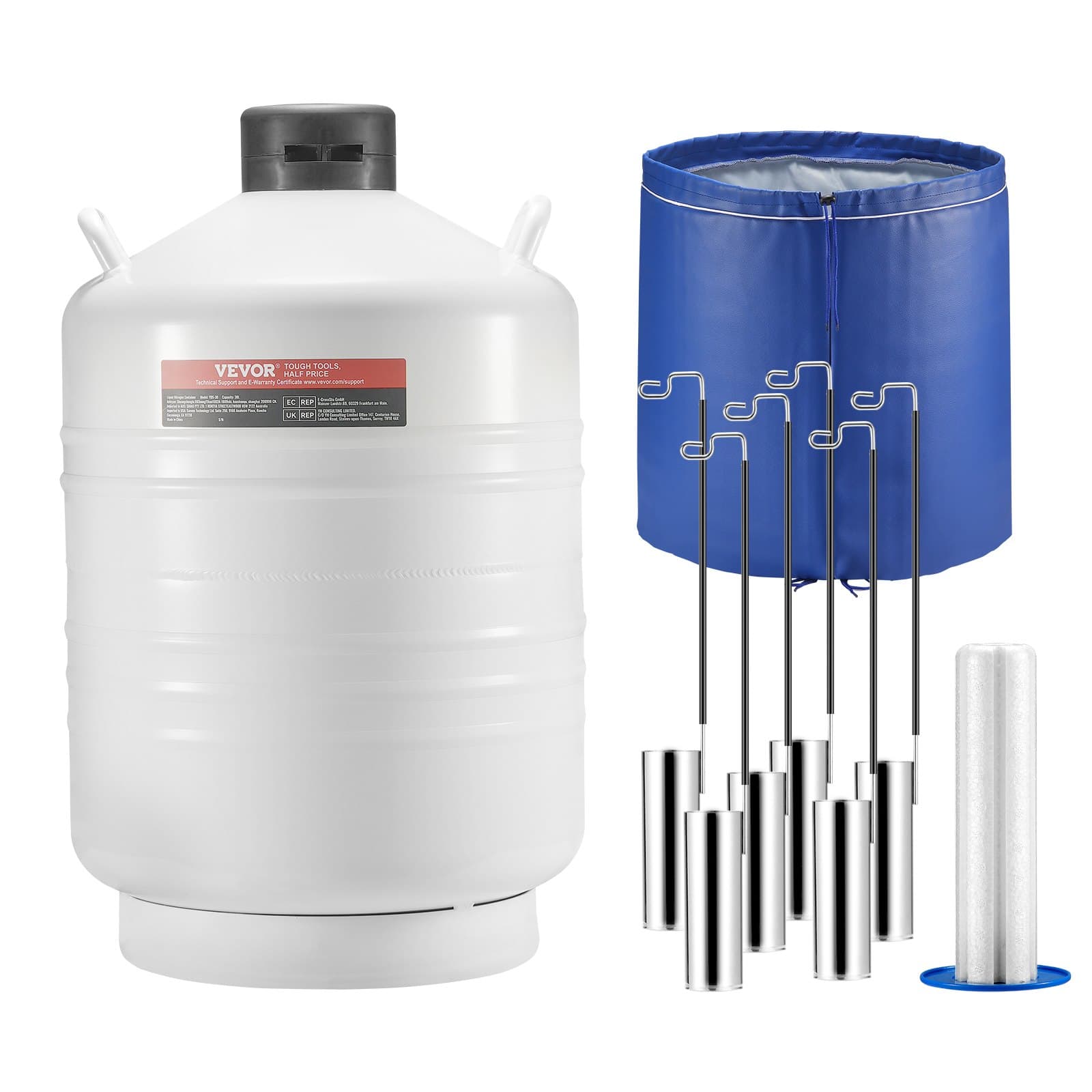 Liquid Nitrogen Tank 30 L Aluminum Alloy LN2 Dewar with 6 Canisters