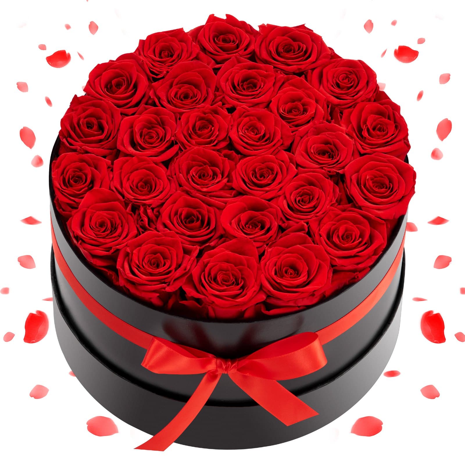 Konservierte Ewige Rosen im Blumenstrauß mit runder Geschenkbox