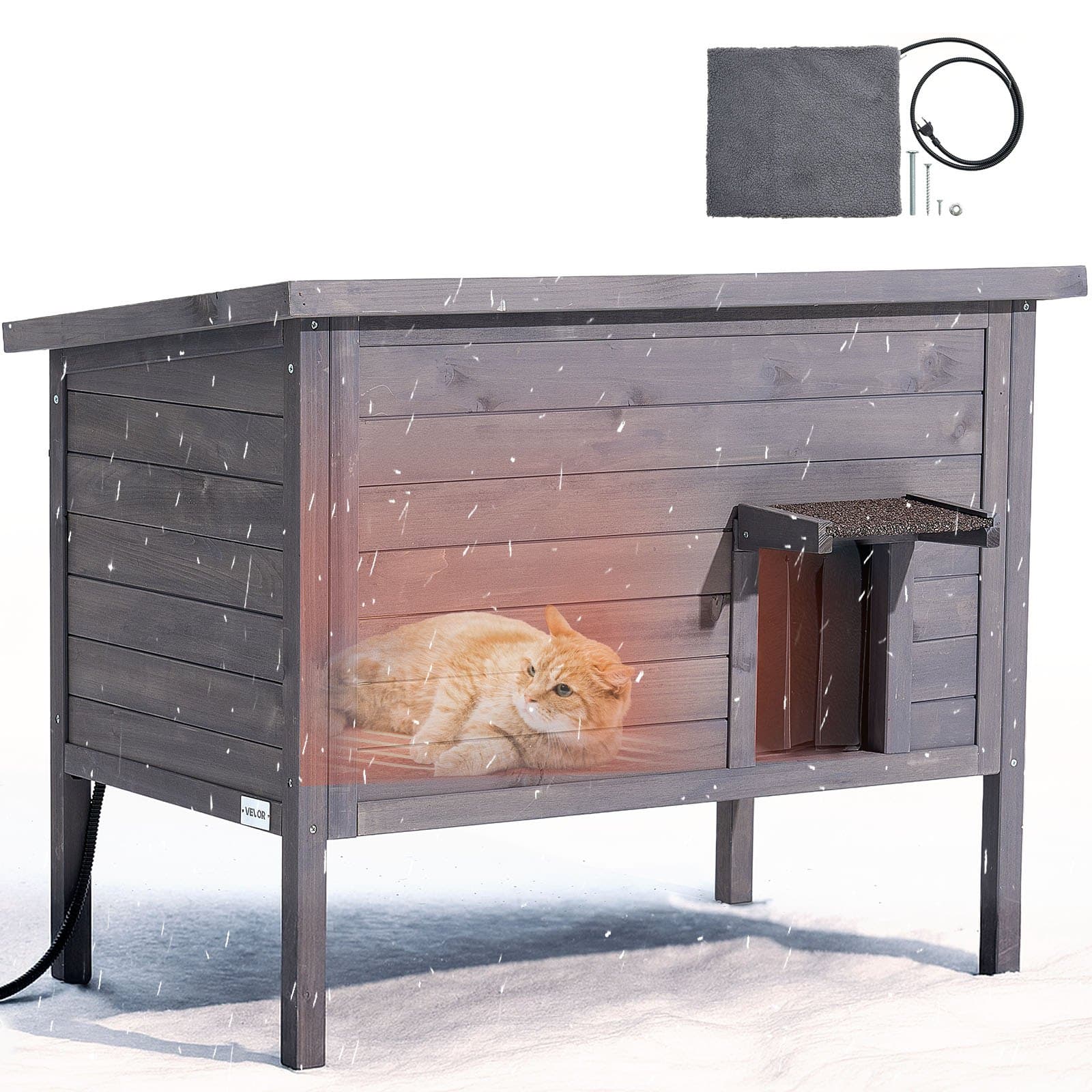 Winterfestes Katzenhaus Holz mit Heizkissen