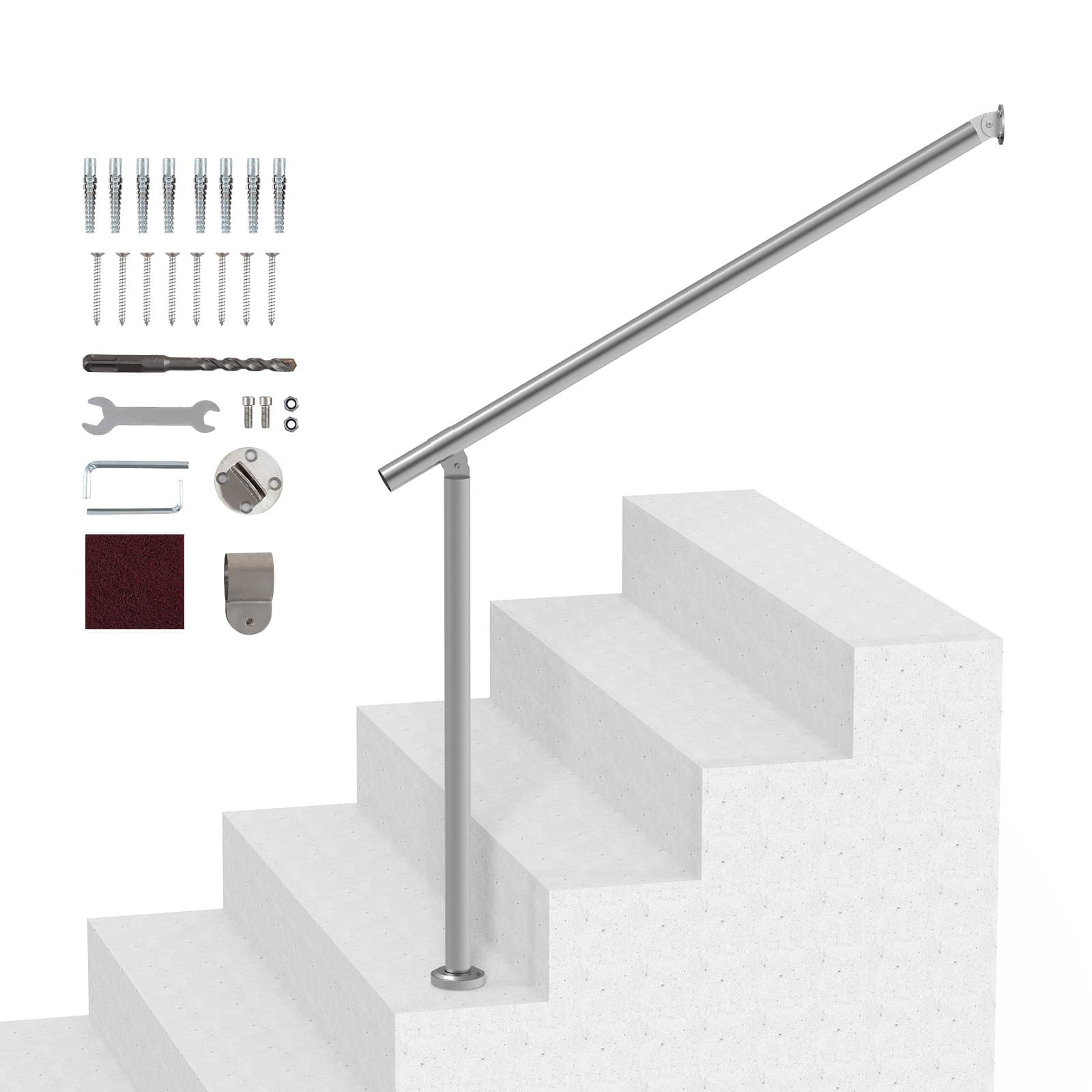 Pasamanos para escaleras exteriores 100 cm, juego de barandilla, plata