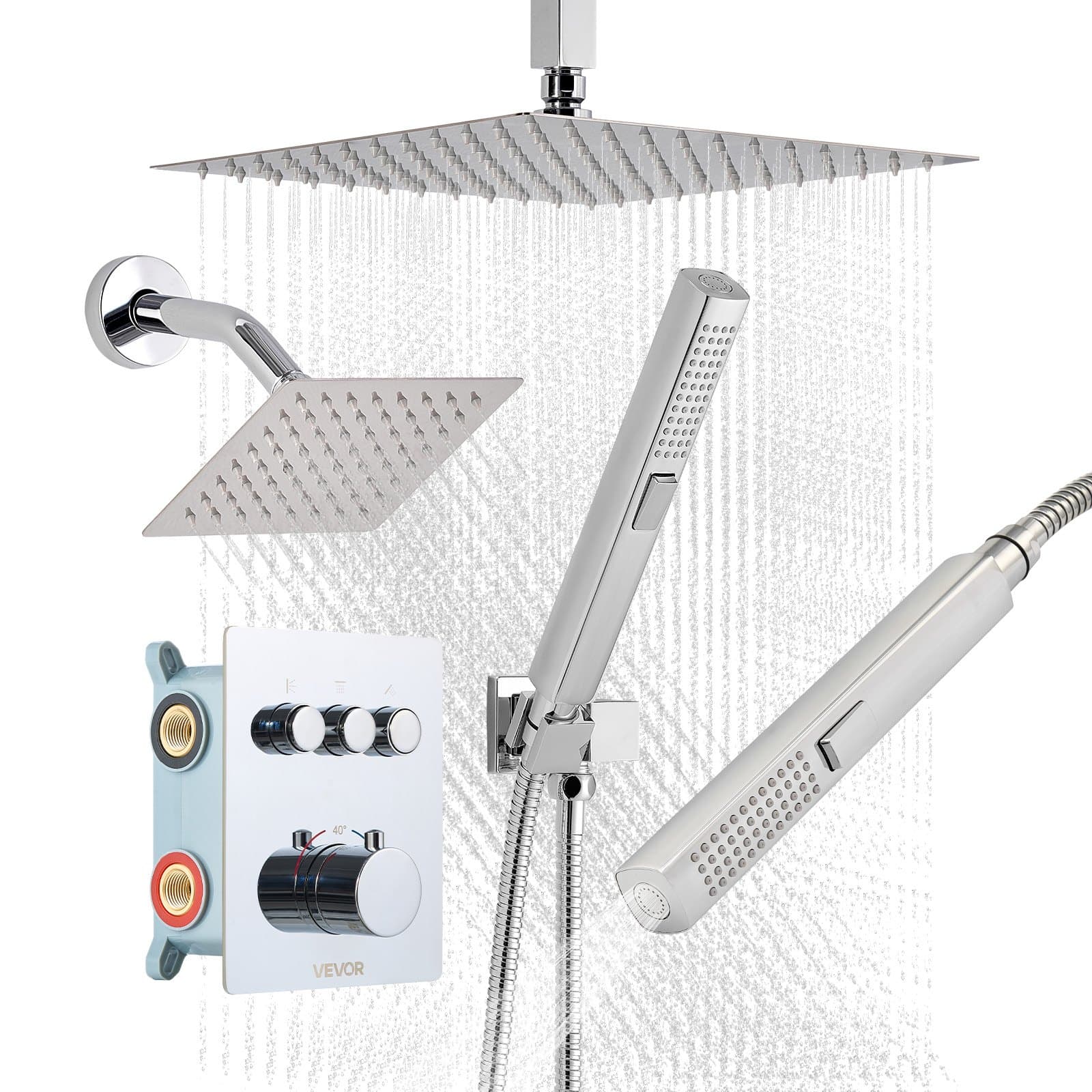 Set de ducha termostático, cabeza de lluvia 12 pulgadas, cromo