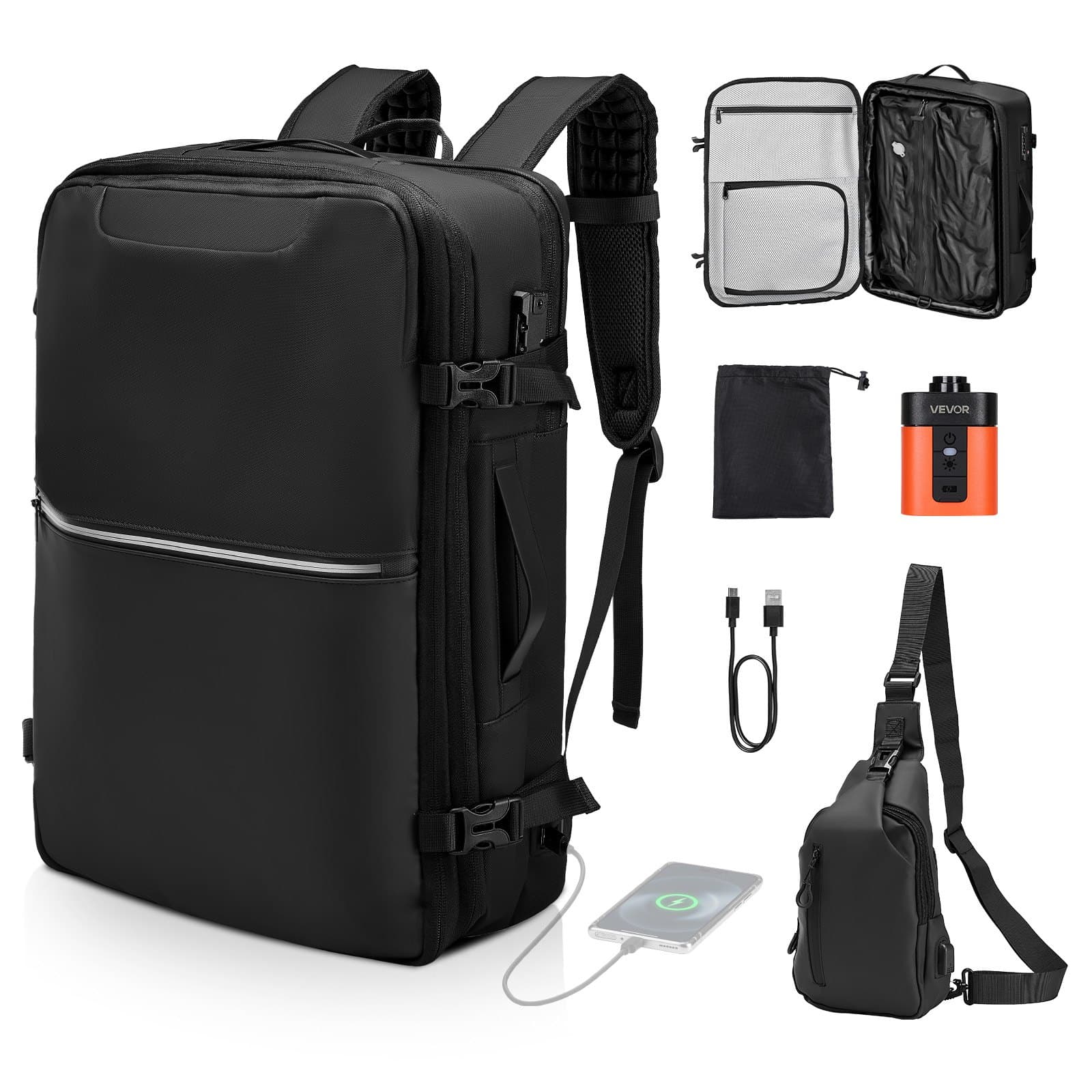 Vakuum-Reiserucksack 80 L mit Pumpe und TSA-Schloss