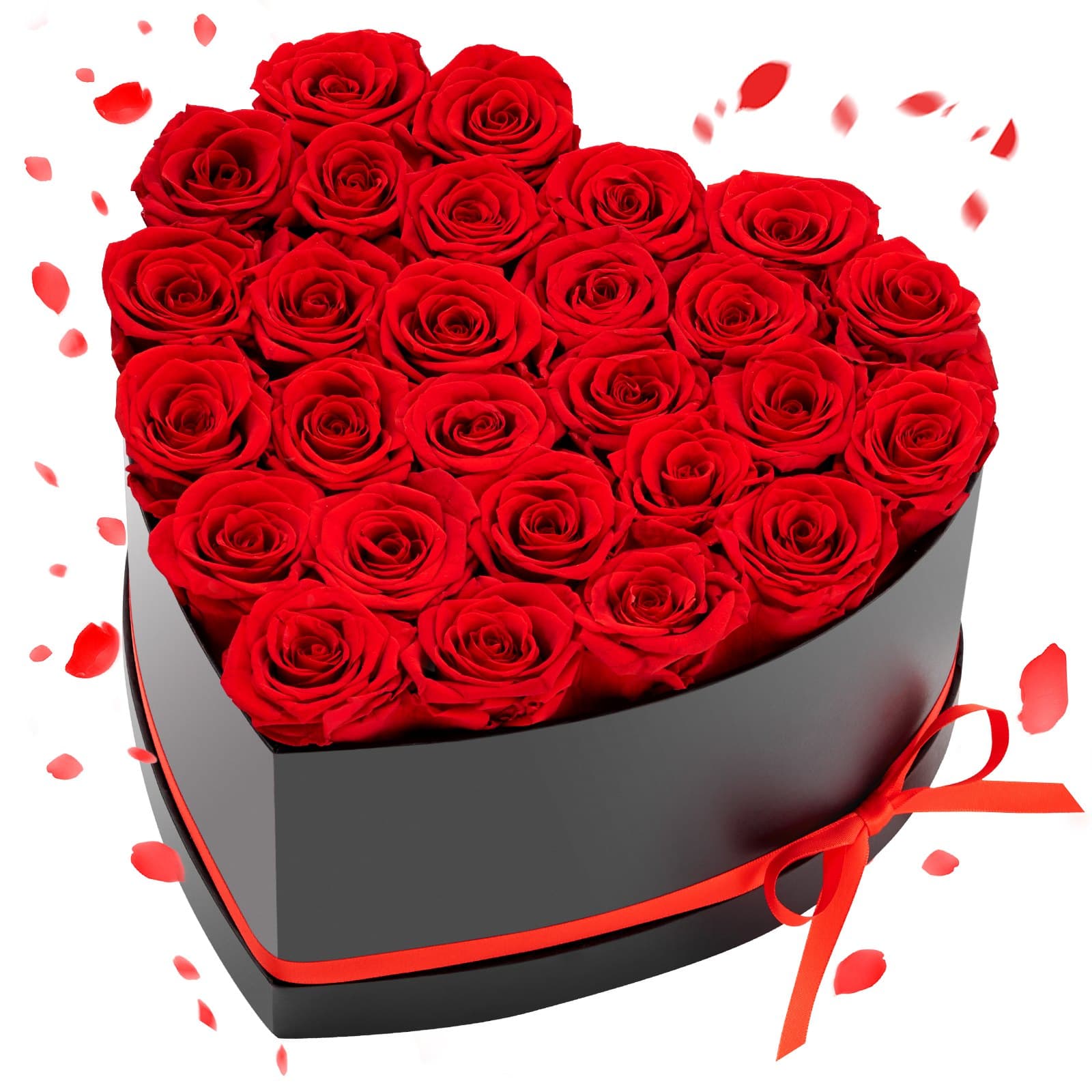 27 Stk. Ewige Rosen in Herzform Box, konservierter Blumenstrauß