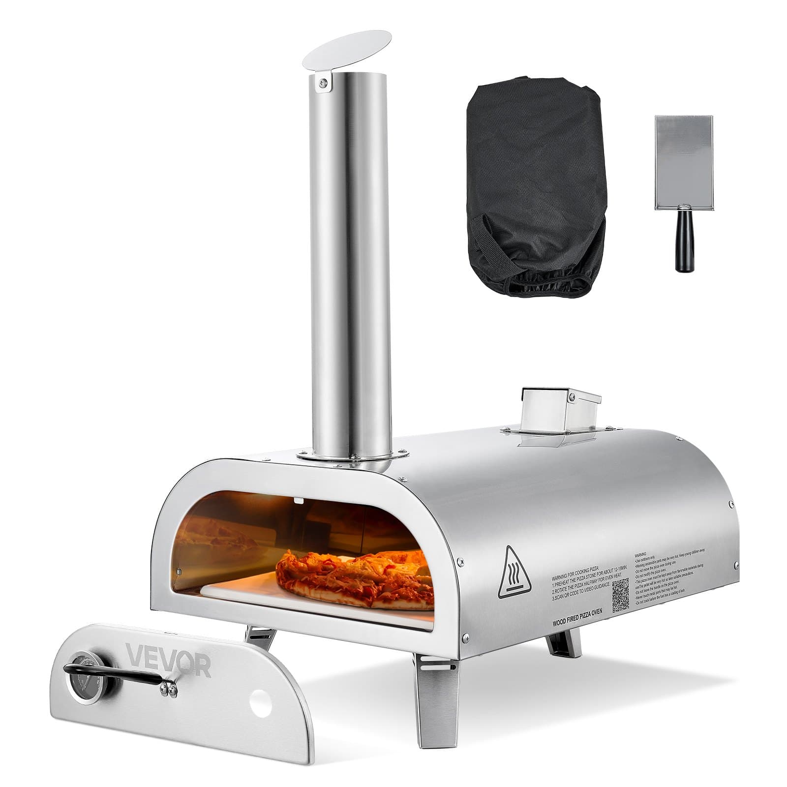 Forno per pizza portatile a pellet da 12 pollici in acciaio inox