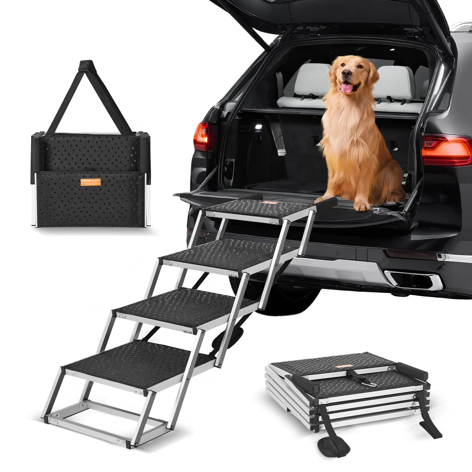 Vierstufige Hundetreppe für Auto aus Aluminium