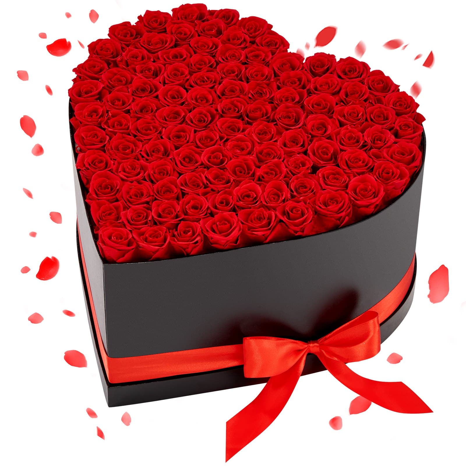 100 Stk. Ewige Rosen in Herzform Box, konservierter Blumenstrauß, Rot