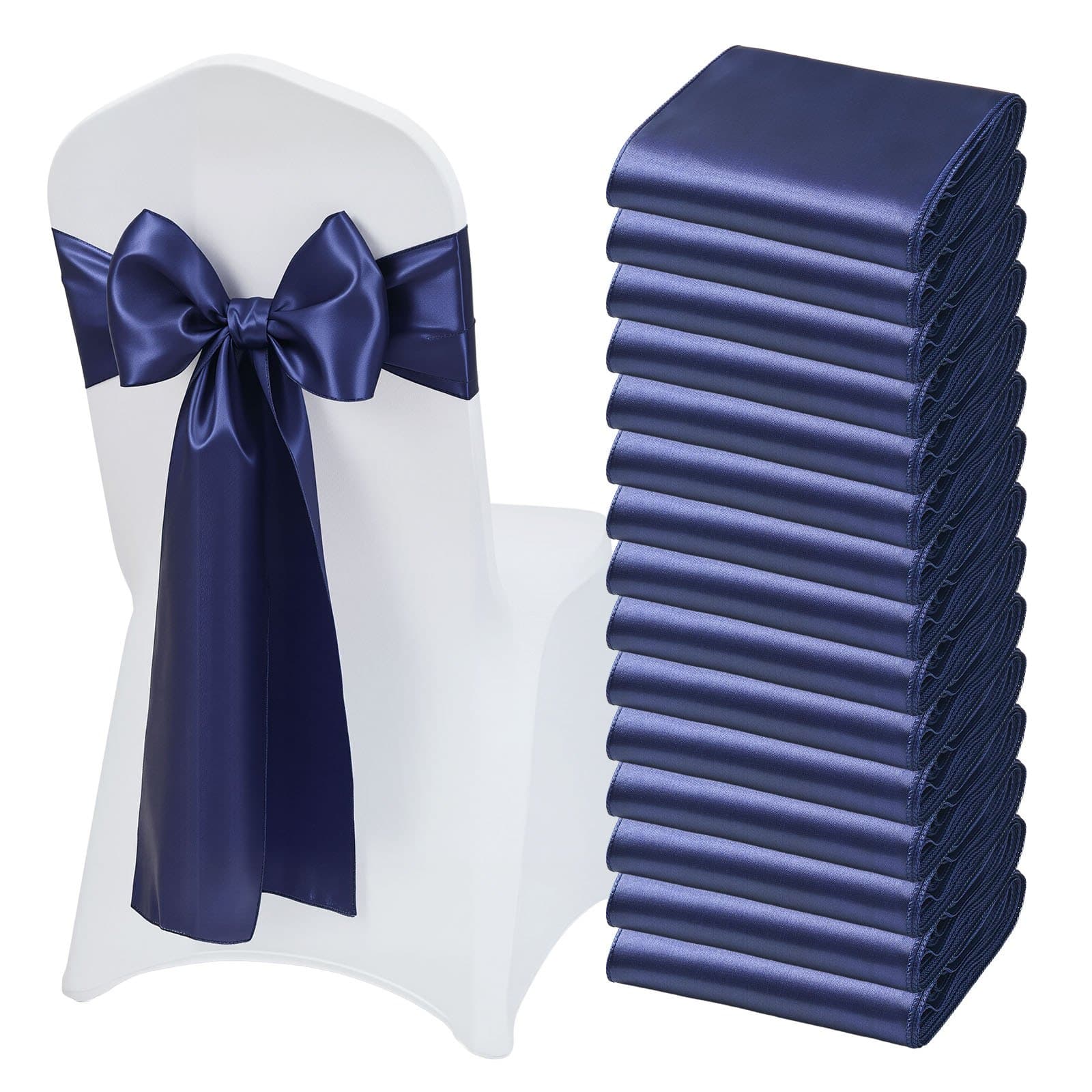 Satin-Stuhlschleifen mit Schlaufen, 275x17 cm, 50 Stück, marineblau
