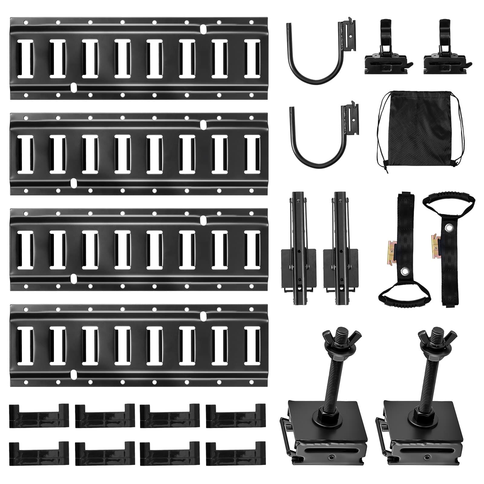 Juego de raíles de amarre E-Track, pack de 4, 0,4 m, con 2 ganchos en U