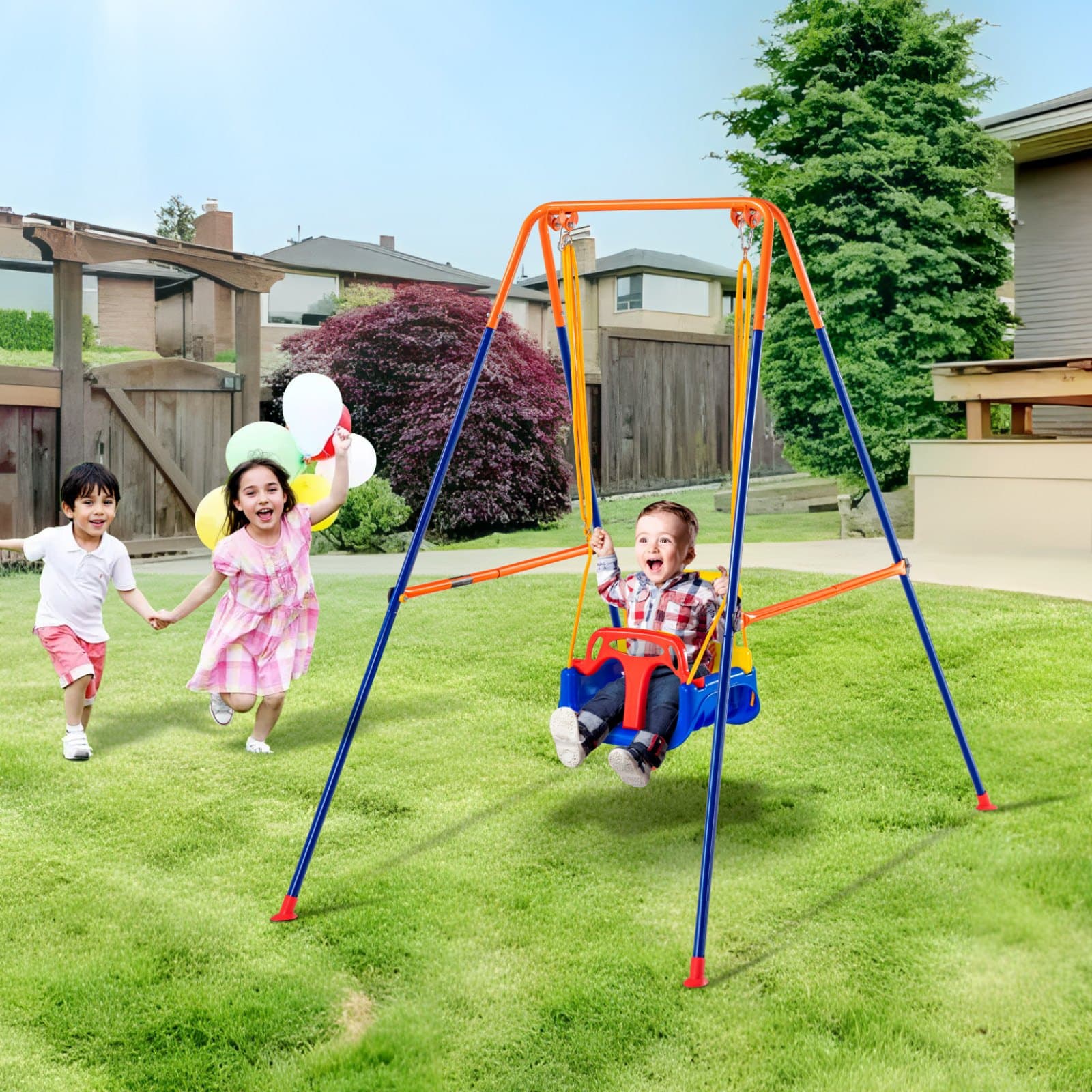Ensemble de balançoire 3-en-1 pour jardin avec 4 sacs de sable