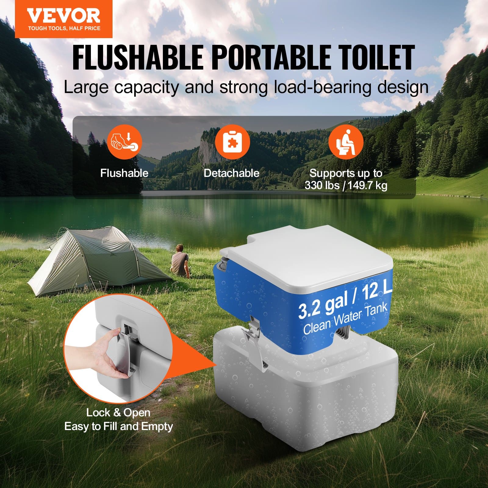 Toilette de camping portable avec réservoir