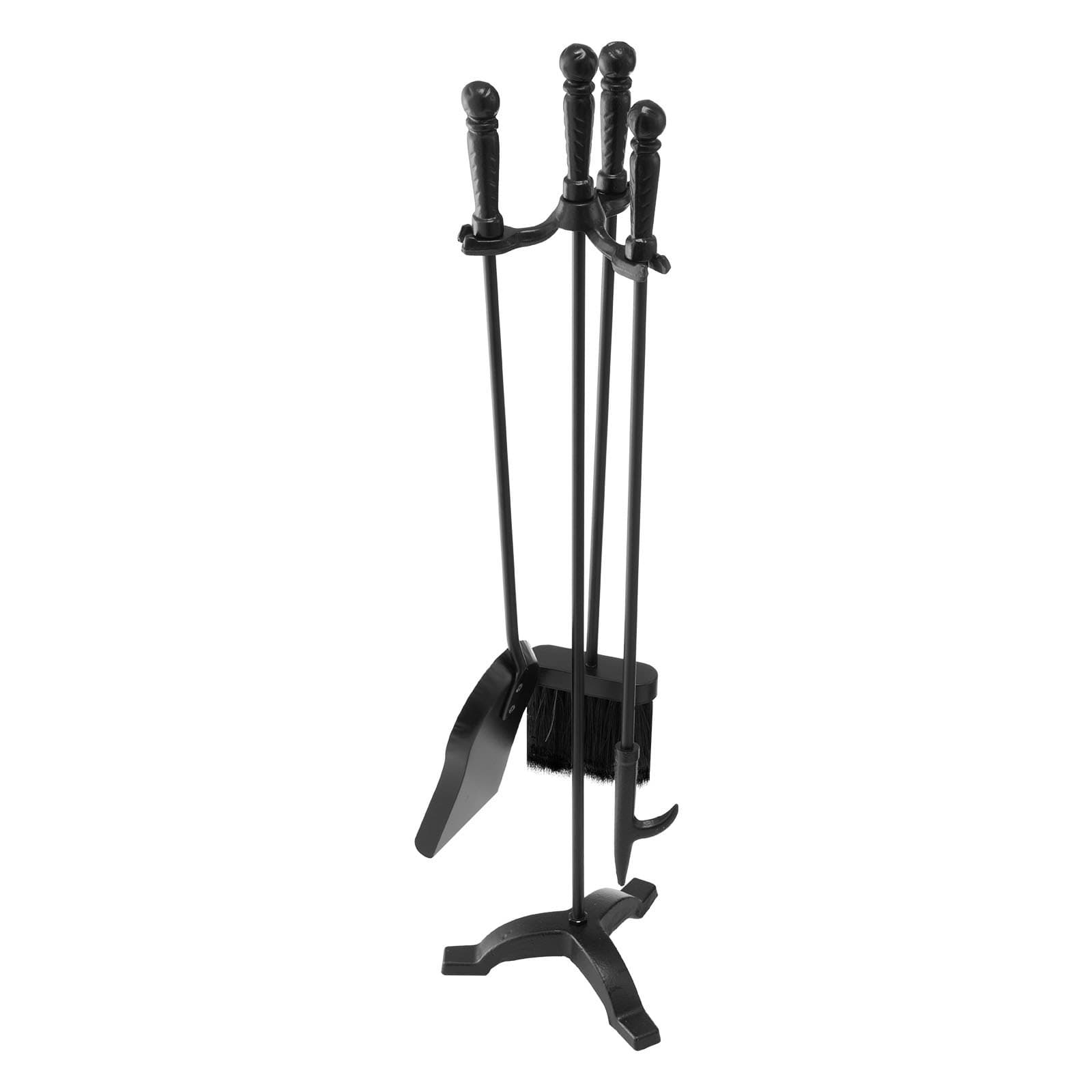 Juego de 4 herramientas para chimenea con soporte, pala y cepillo