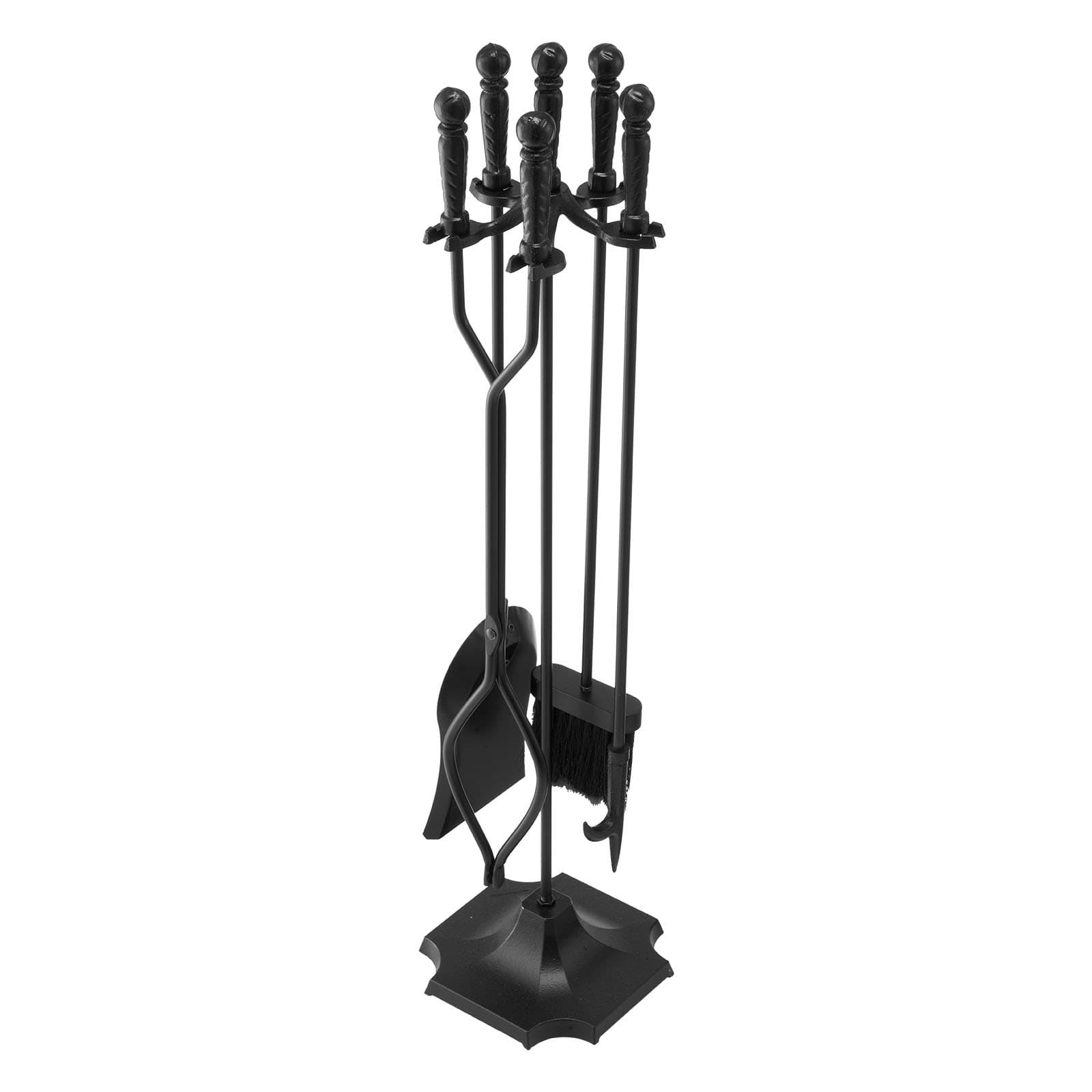 Kaminbesteck-Set 5-teilig mit fünfzackigem Ständer, Schwarz