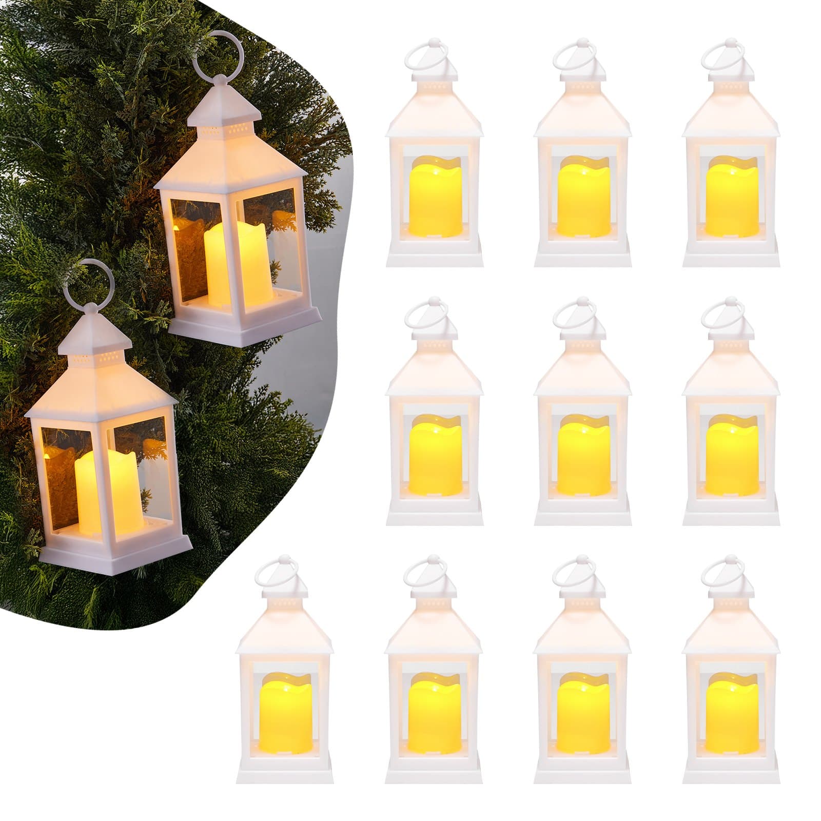 12er-Pack LED-Kerzenlaternen aus Kunststoff mit Glas, Weiß