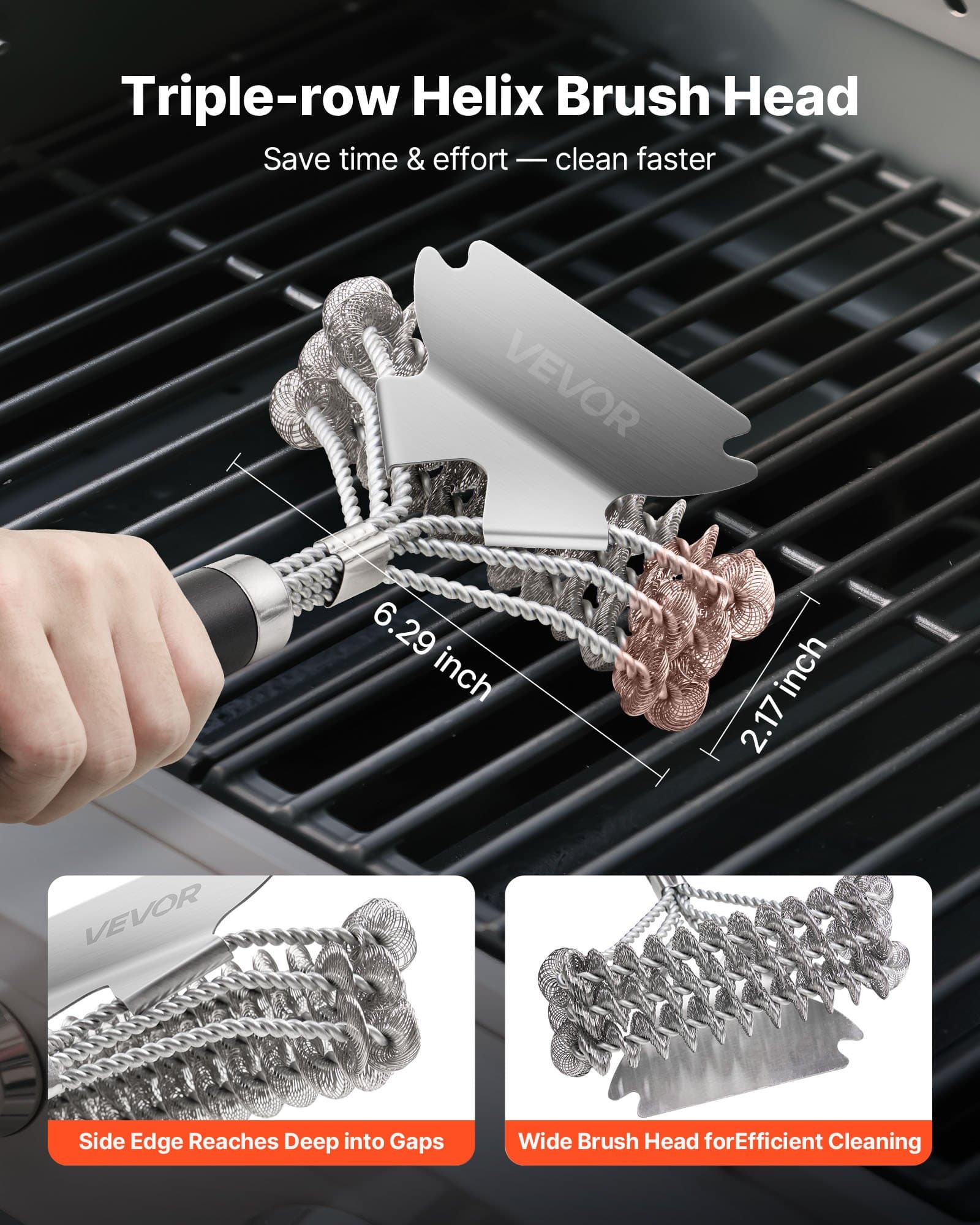 Grillbürste und Schaber, BBQ-Bürste für Outdoor-Grills, Edelstahl-Wolle, borstenfreie Barbecue-Bürsten für Porzellan, Kohle, Rostreinigung