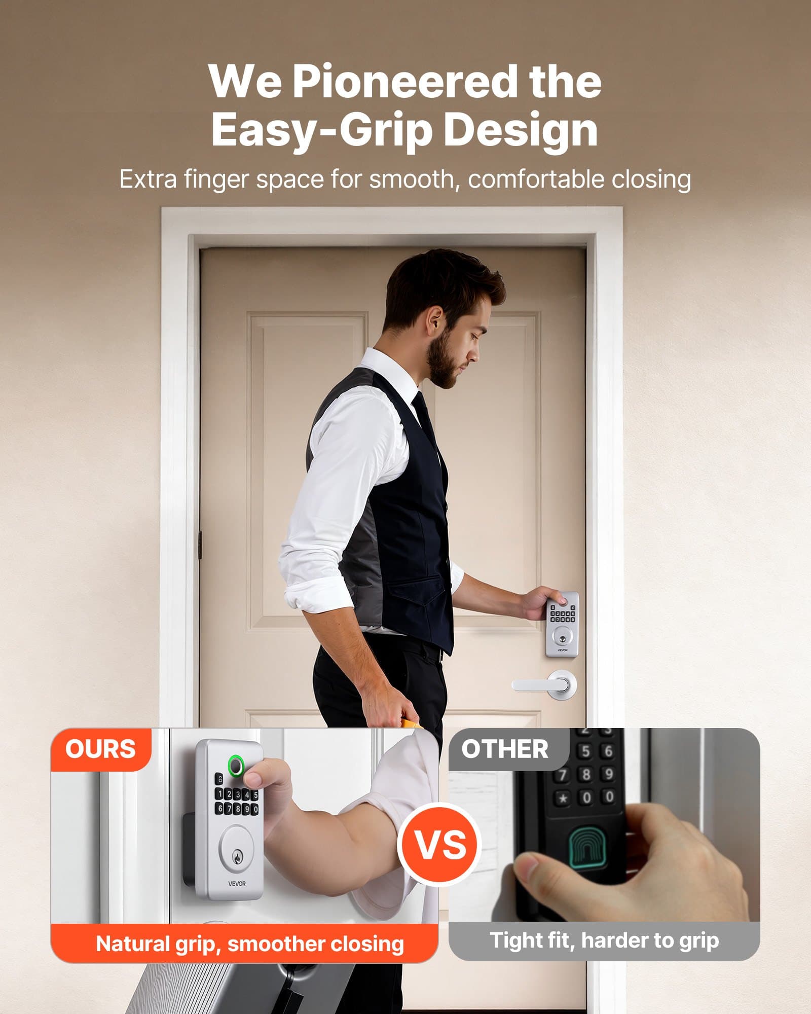 Fingerprint Door Lock Set, Electronic Biometric Deadbolt Keyless Entry Door Lock With Handle, Pioneering Easy-Grip Design, Auto Locking, One-Time Code