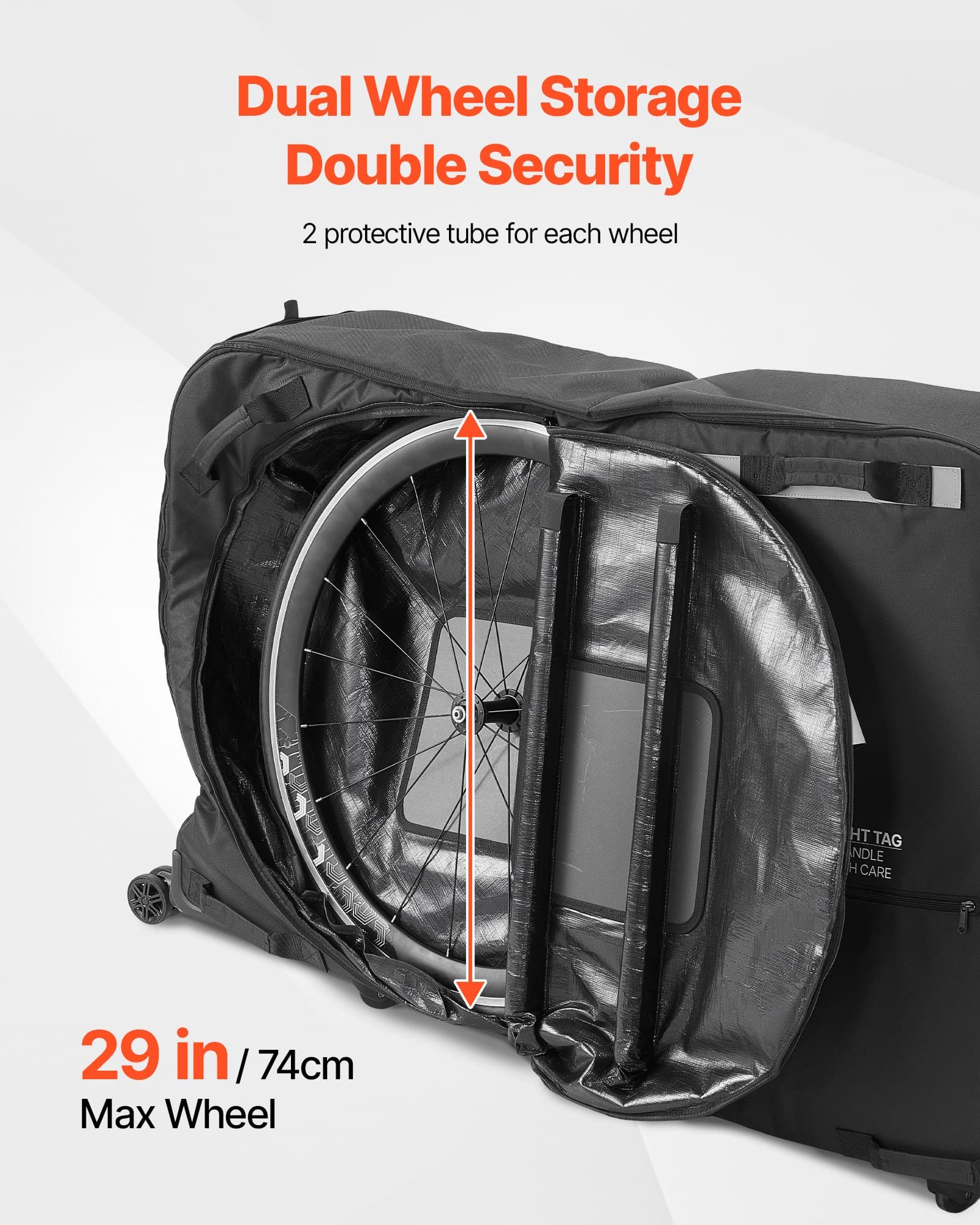 Borsa da viaggio per bicicletta, custodia universale di trasporto per bicicletta con lucchetto TSA, supporto per targhe, protezione e stabilizzazione del montante della forcella, custodia per bicicletta Max