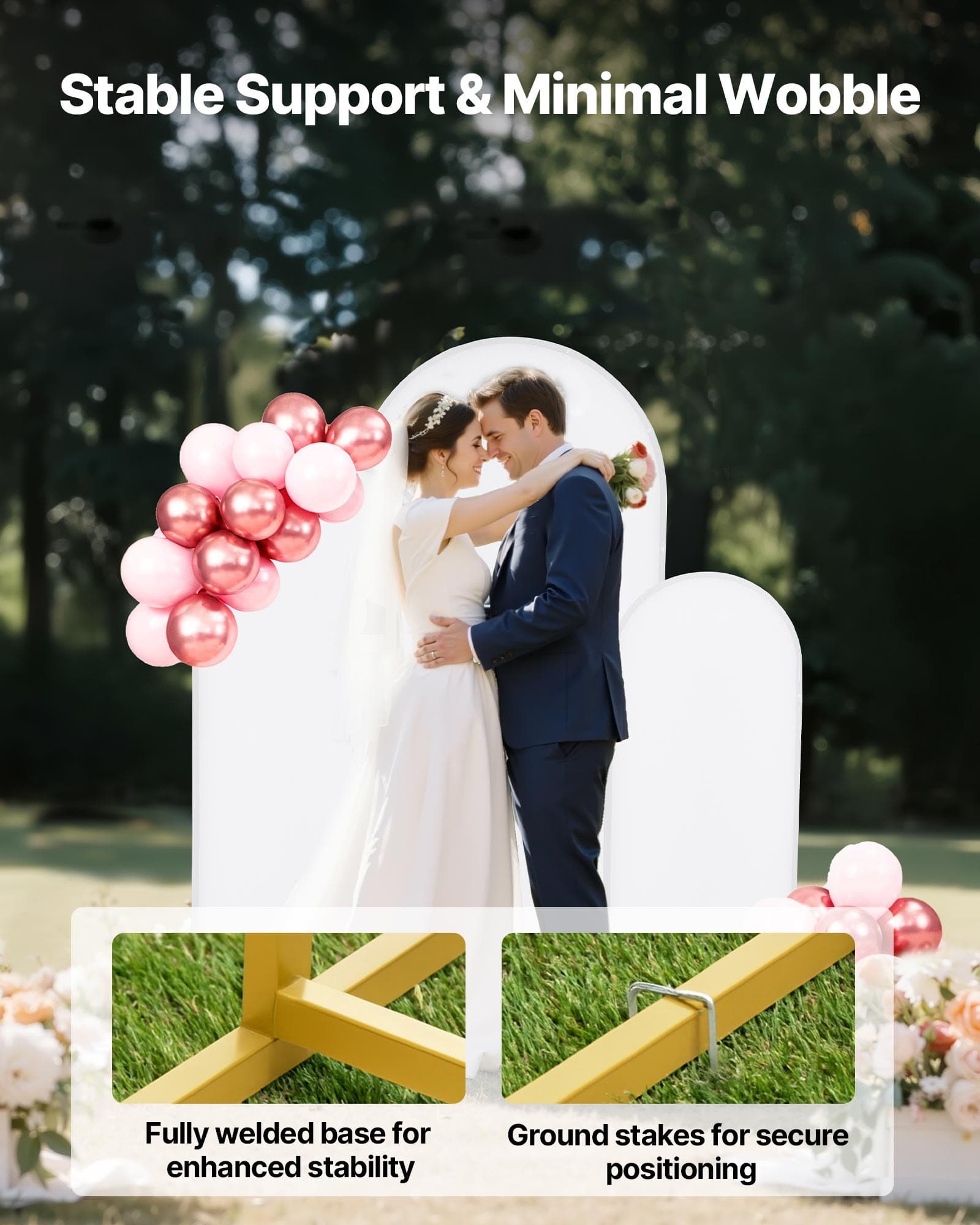 Arch Backdrop Stand Set - 3er Pack (6/5/4 ft), Stabil, Einfach Aufzustellen, Gold Metallic, Für Hochzeiten, Geburtstage, Graduationen