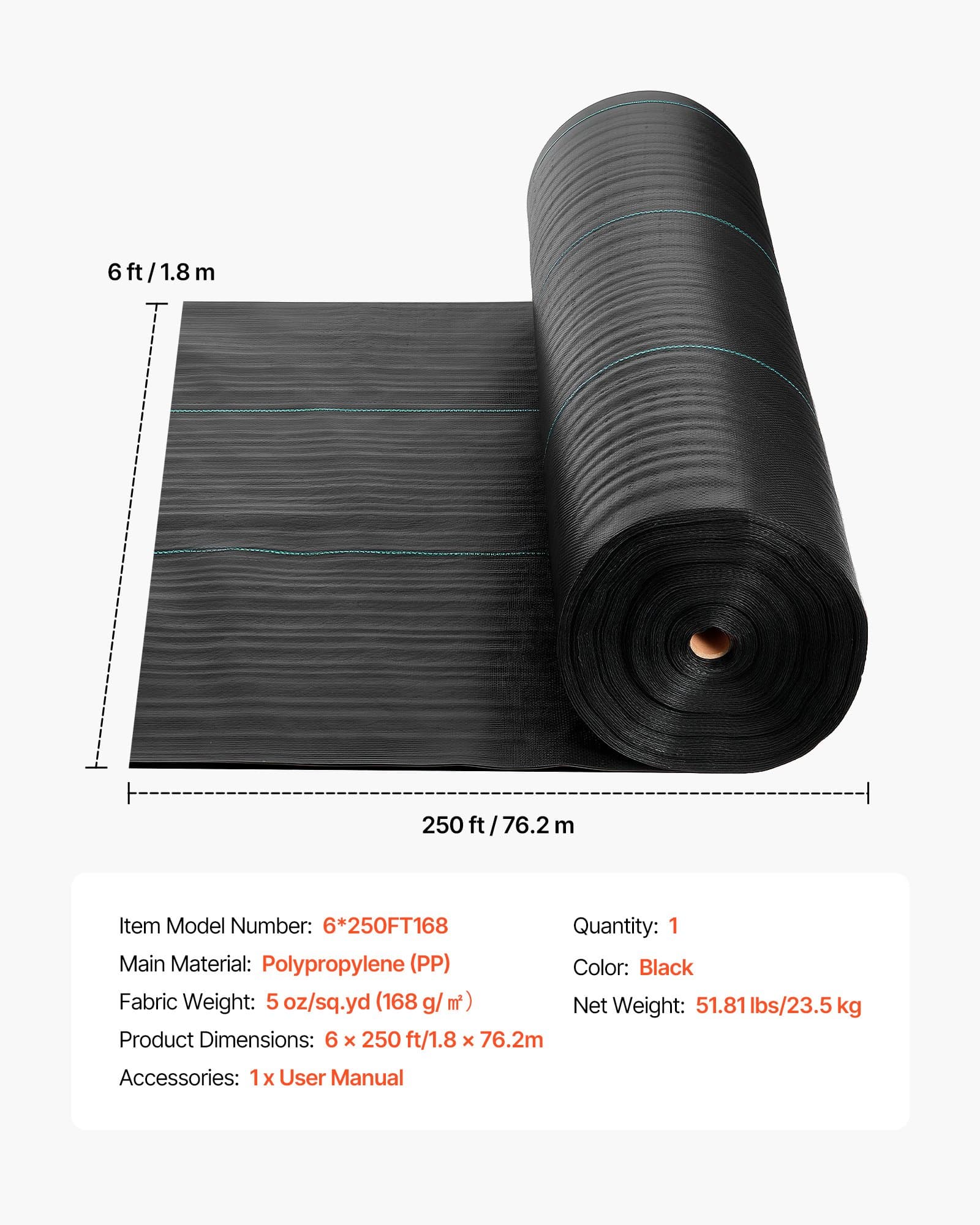 Weed Barrier Fabric Heavy Duty, 6x250FT 5oz Landscape Fabric, Woven Weed Blocker Fabrics, Garden Fabrics Weeds Barrier, Weeds Control Ground Cover, Ge