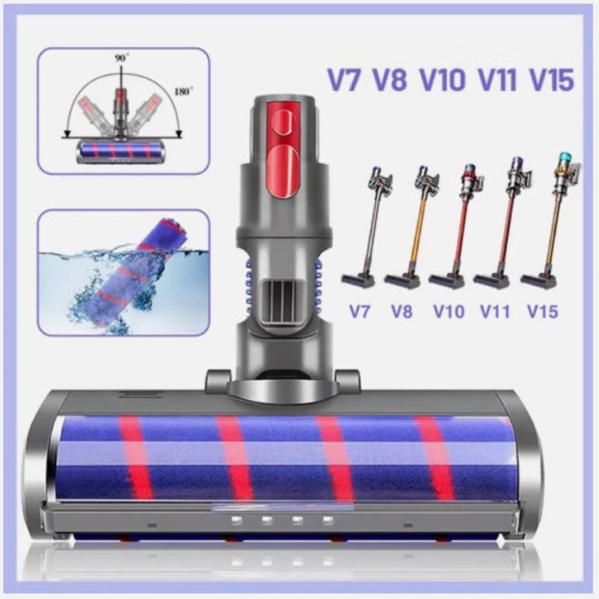 Support pan European shipping--For V7 V8 V10 V11 V15 Vacuum Replacement Motorhead - Rotatable Soft Roller Brush Floor/ Attachment, For V15/V11/V10/V8/