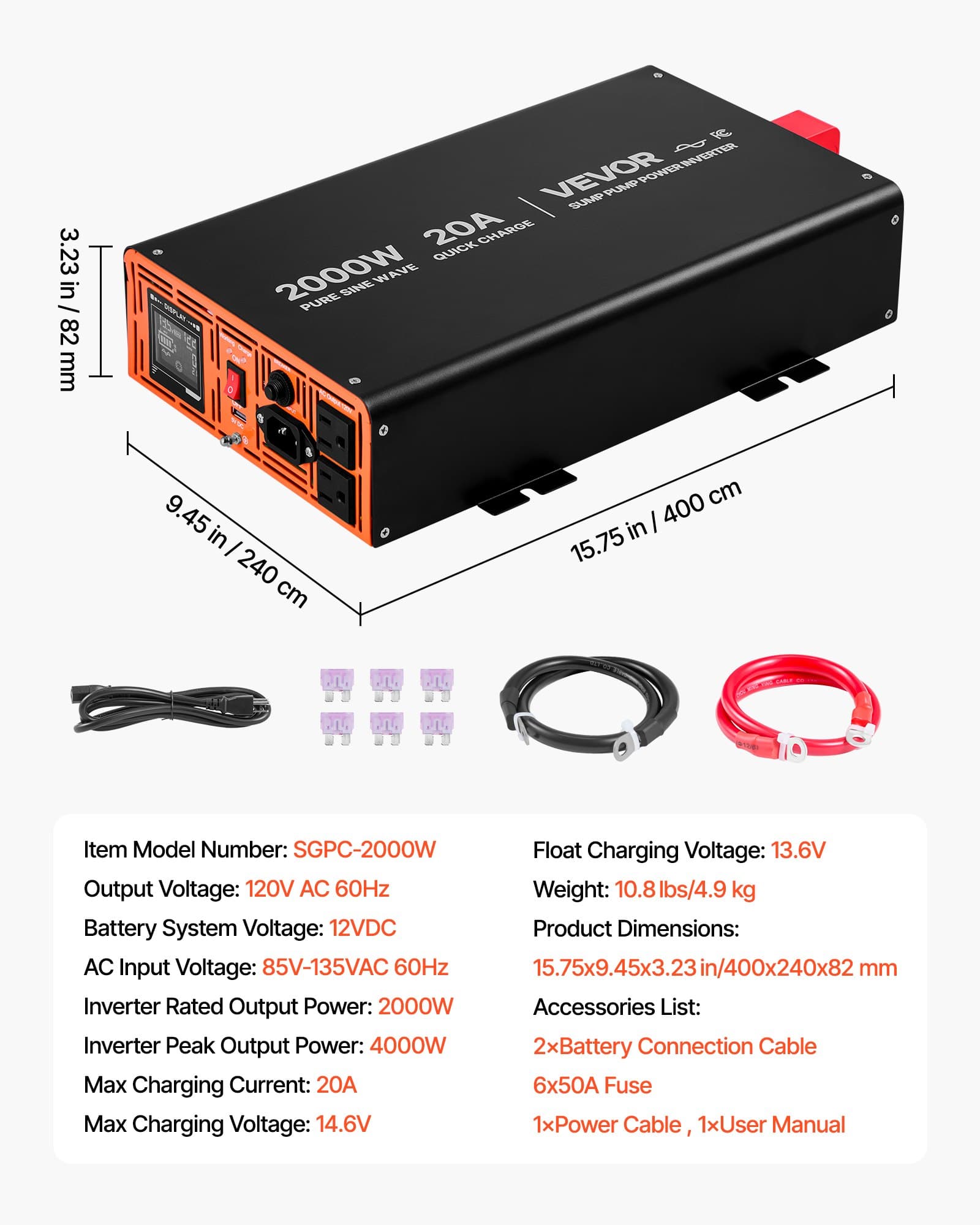 2000W Sump Pump Battery Backup System, LCD Display, Auto Switches To Battery Inverter Power For Sump Pump, Pure Sine Wave, For Basement Protection Eme
