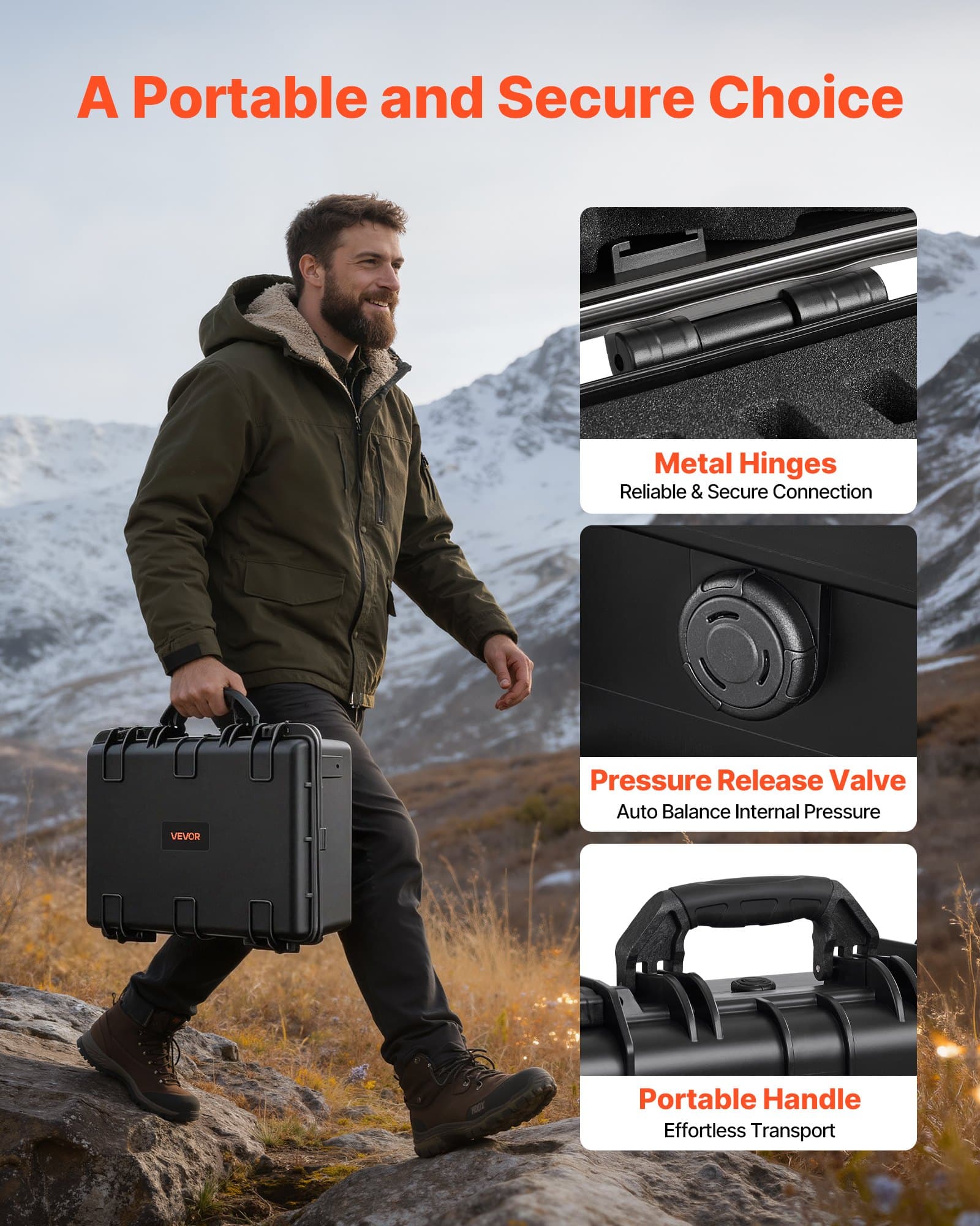 Étui rigide pour pistolet, coffret robuste pour arme à feu avec garniture en mousse XPE, boîte de stockage étanche pour pistolet avec intérieur personnalisable et poignée pour arme, lentilles, etc.