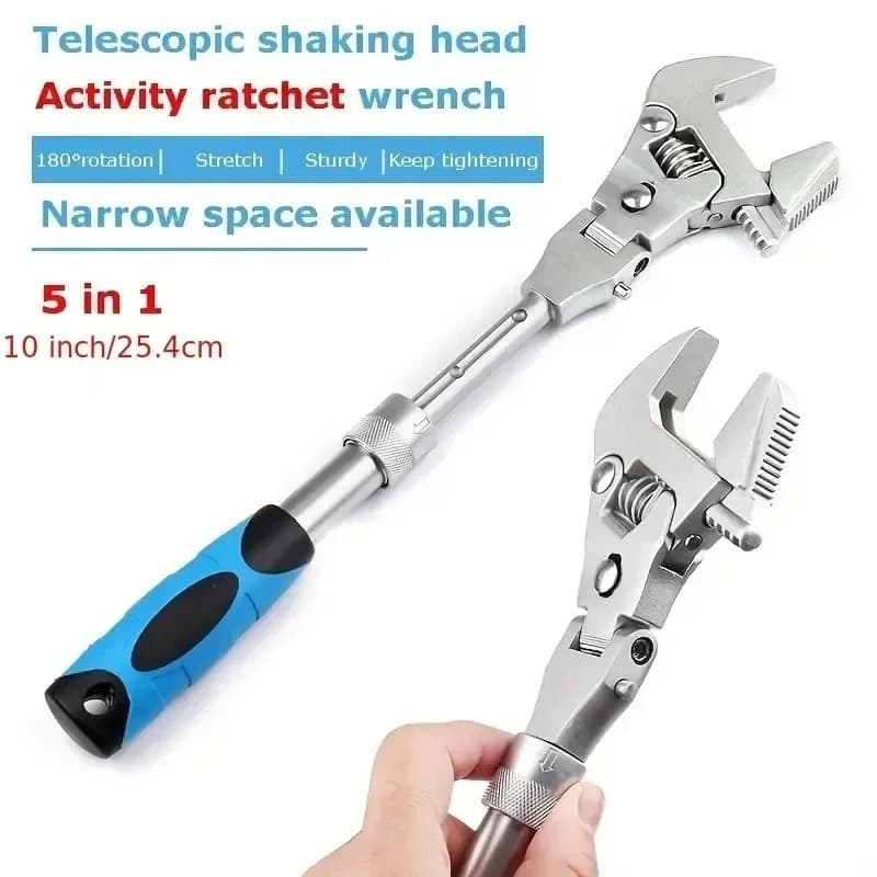 Support pan European shipping--5-in-1 10 Adjustable Ratchet Wrench With 180° Foldable Head - Dual Torque And Pipe Tool, No Assembly Required