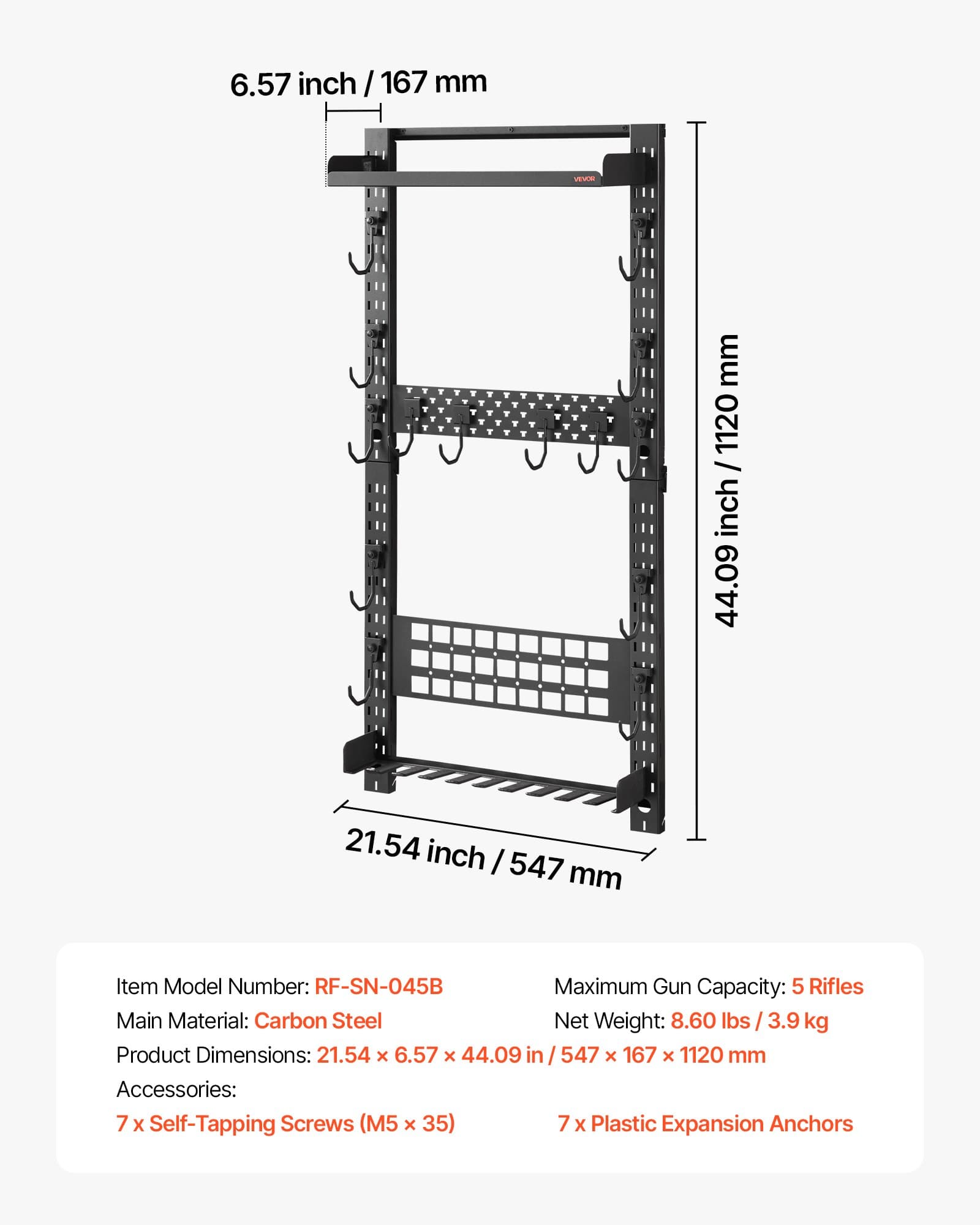 Support mural en acier pour fusils et carabines, robuste, avec porte-chargeur et panneau MOLLE
