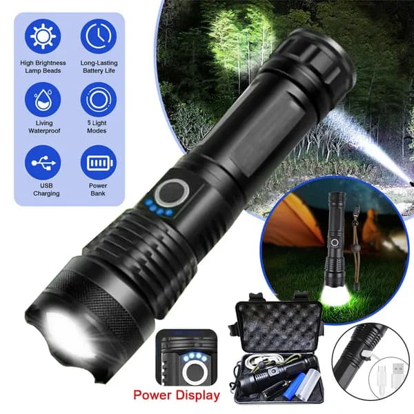 Linterna LED recargable USB con 5 modos