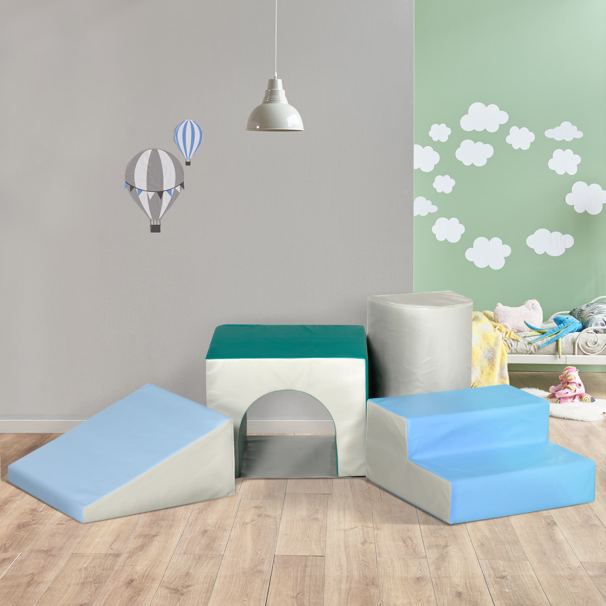 Set de 4 blocs en mousse EPE gris clair bleu vert 150 x 50 x 39 cm
