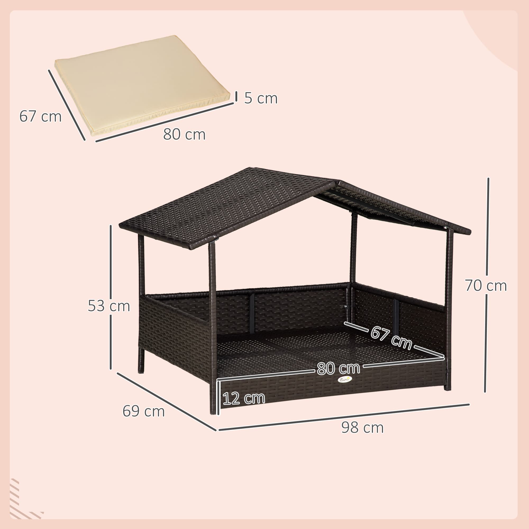 Erhöhte Rattan-Hundeliege mit Dach, Outdoor