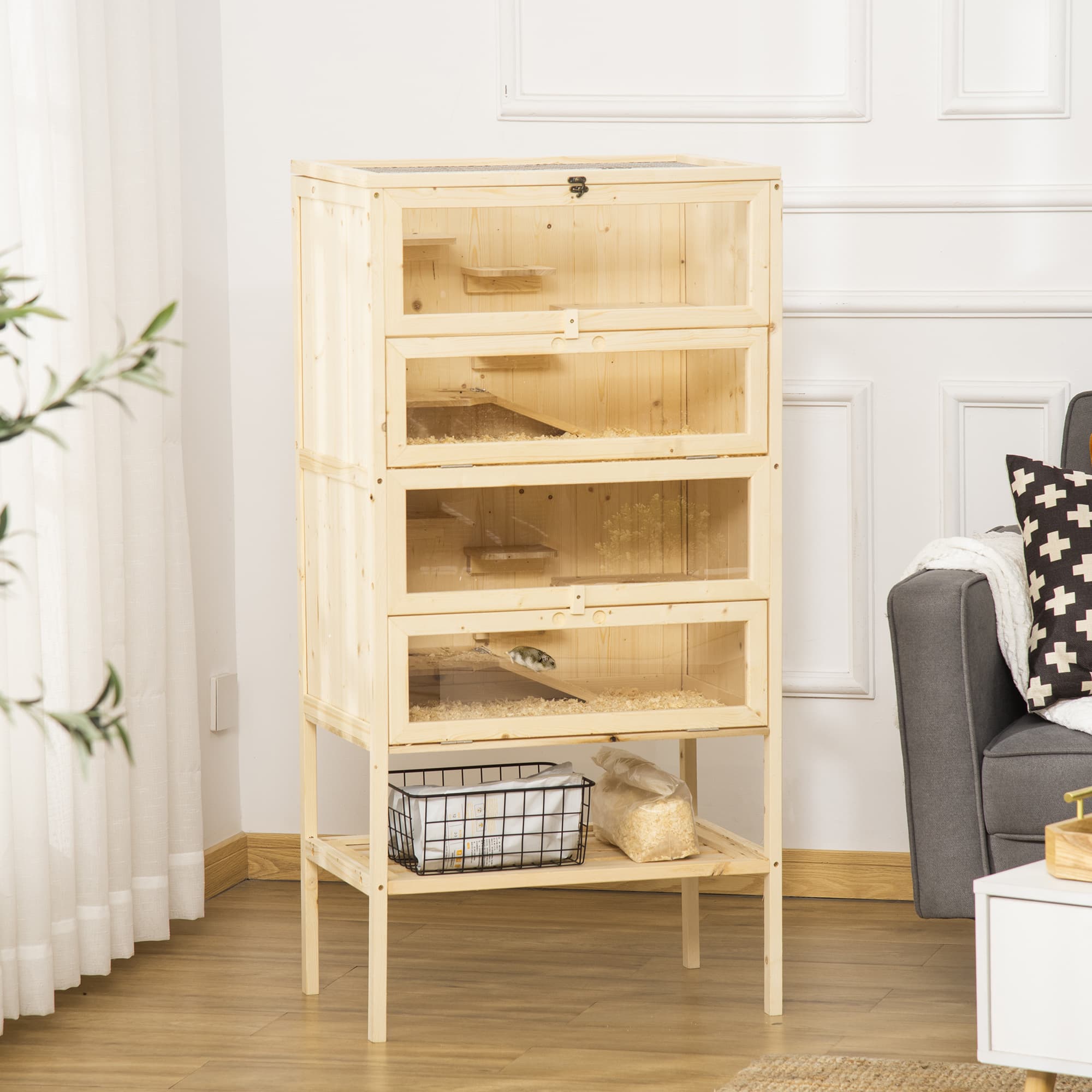 Hamsterkäfig aus Holz mit 5 Etagen und Gitterdach