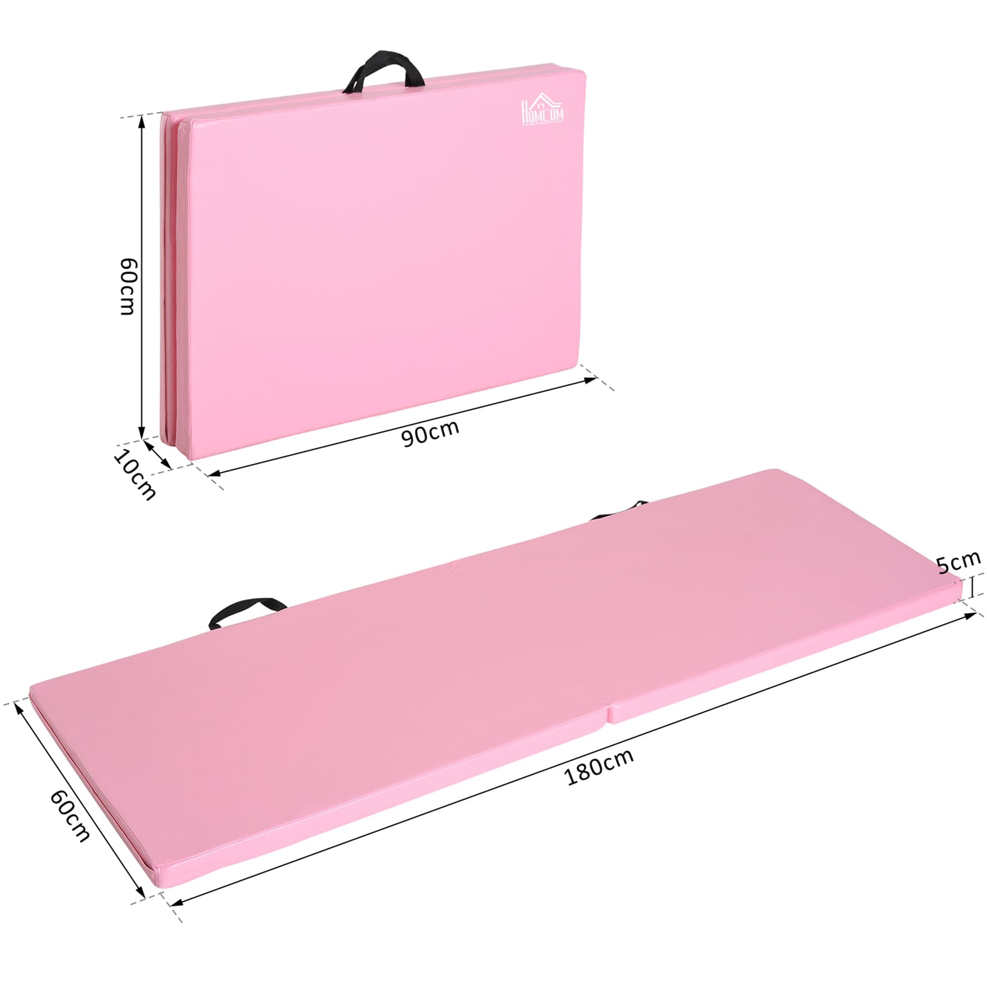 Faltbare Fitnessmatte mit Griffen, 180x60x5 cm, Rosa
