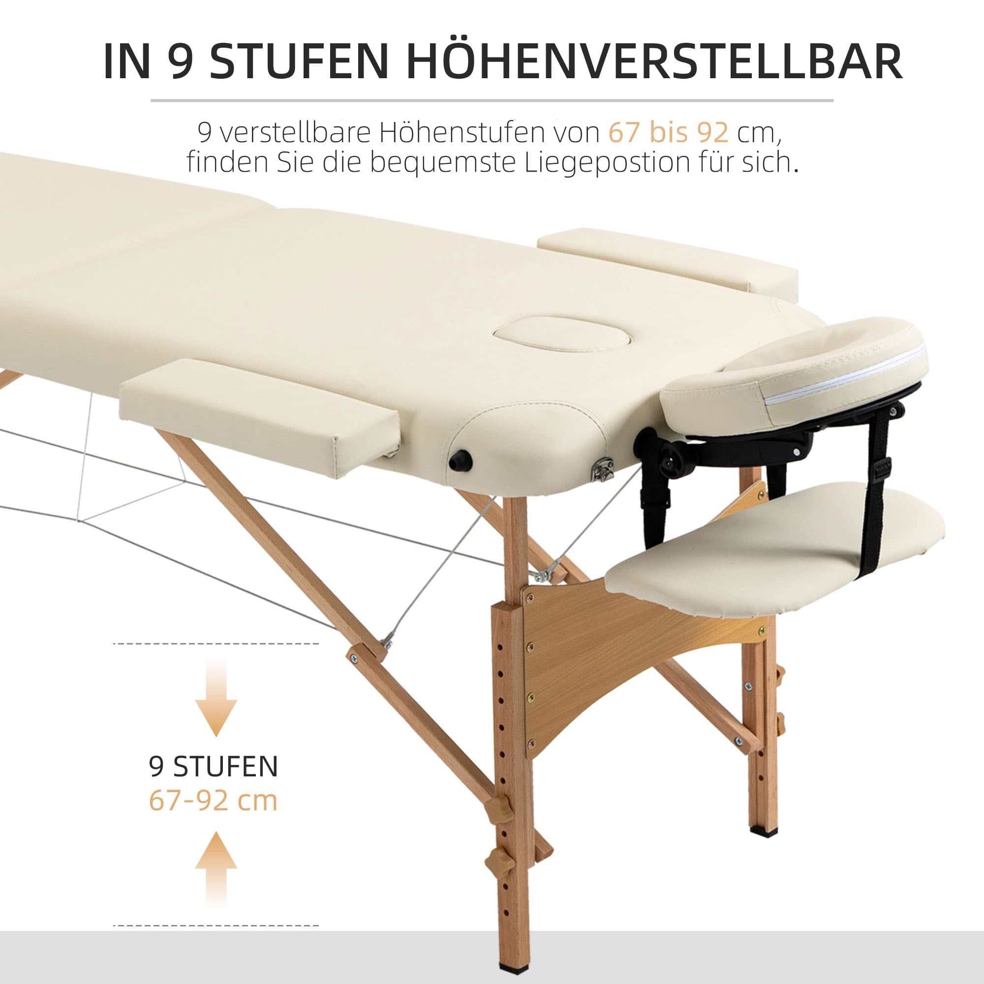 Höhenverstellbare klappbare Massageliege aus Kunstleder und Holz