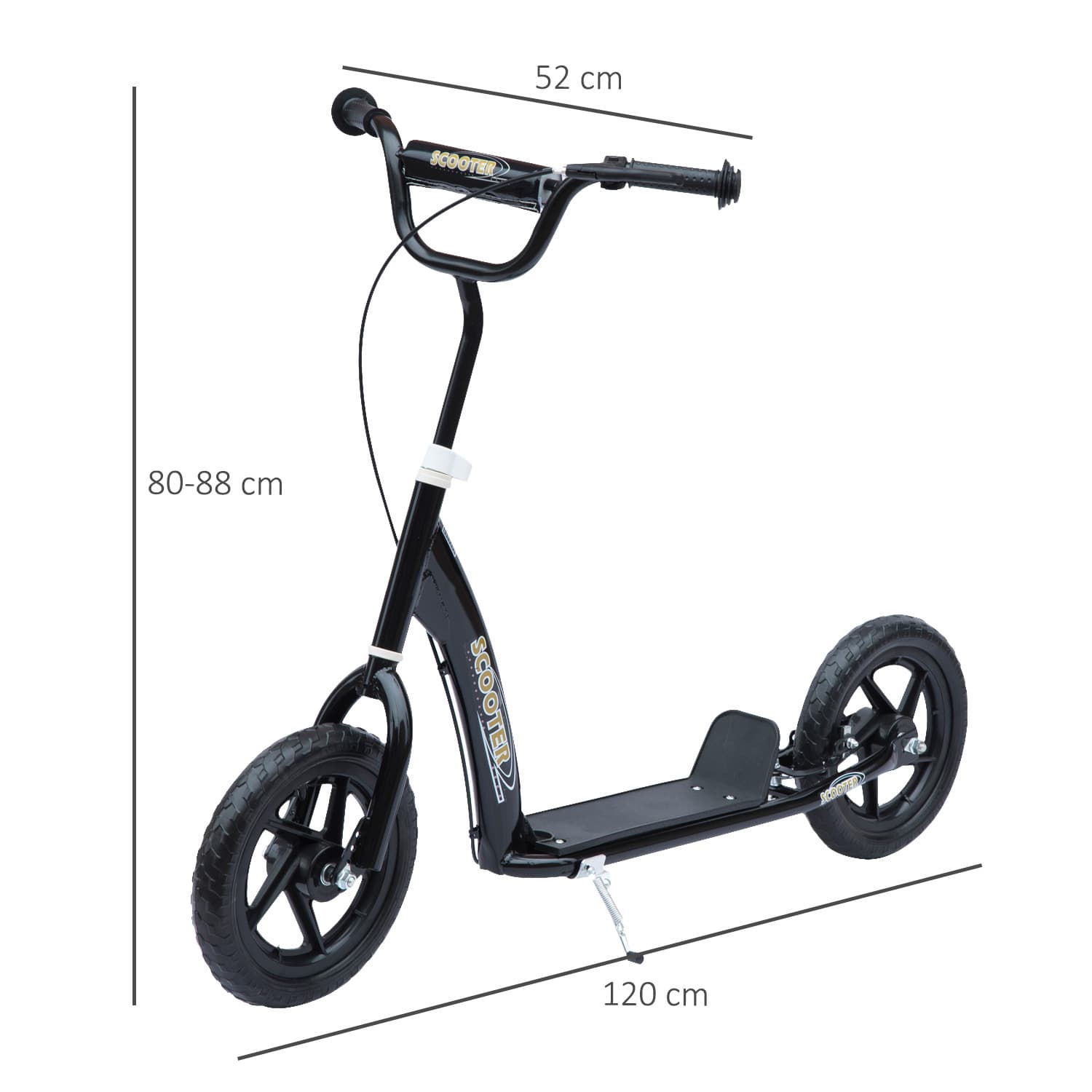 Trottinette enfant frein arrière, 12 pouces, réglable, noire