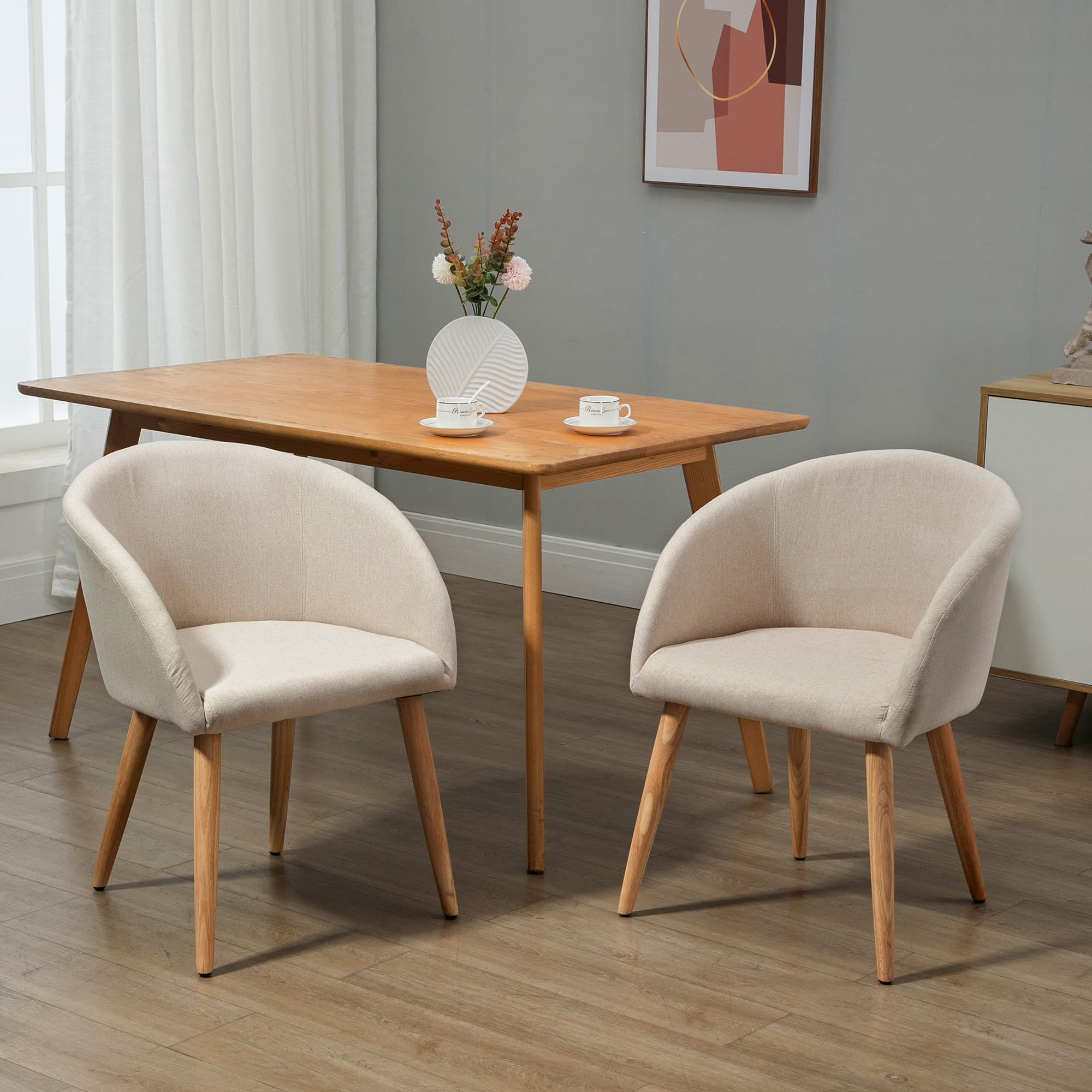 2er-Set gepolsterte Stühle, skandinavisches Design, Holzbeine, beige
