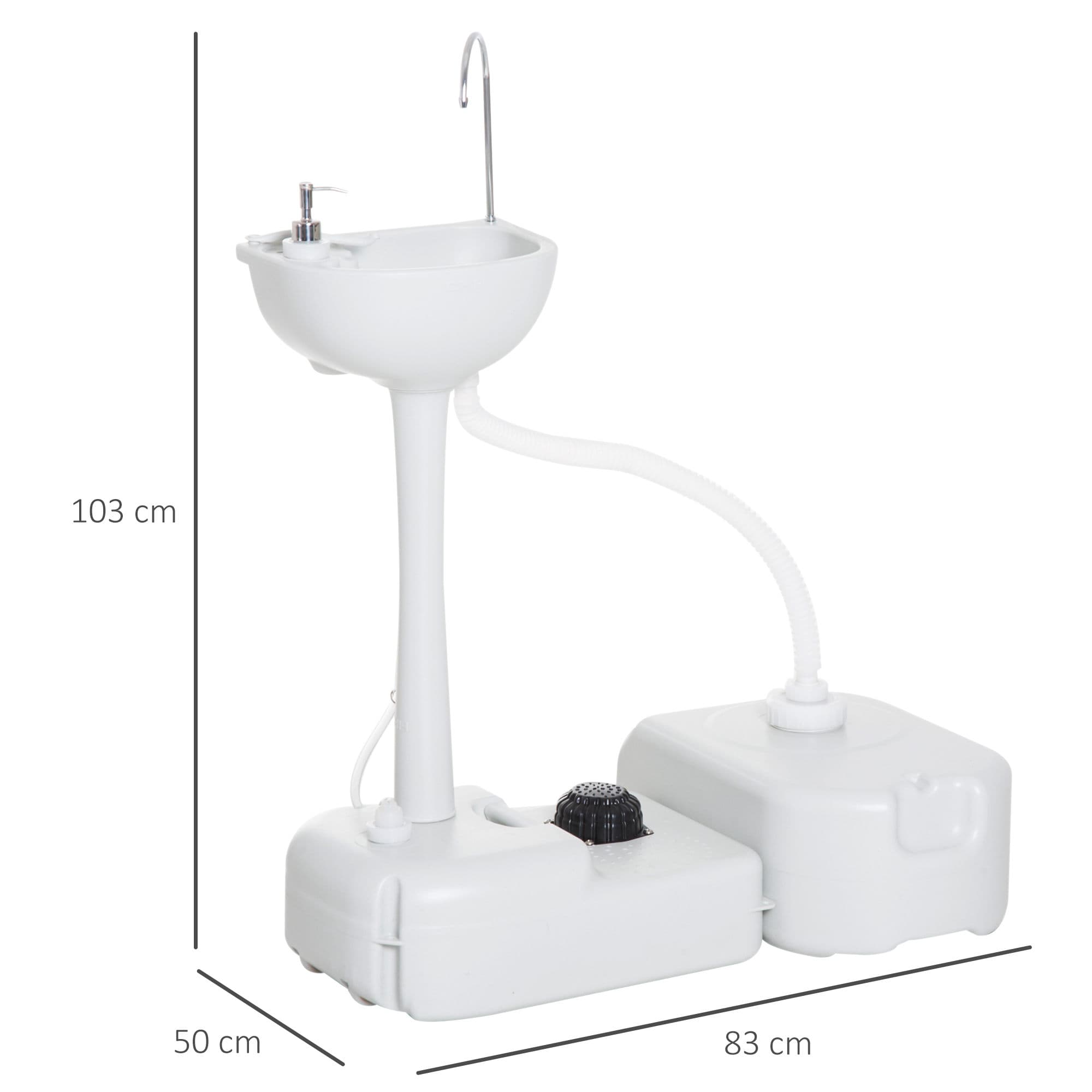 Évier de camping avec réservoir de récupération, distributeur de savon, réservoir d'eau de 17 L, mobile, gris clair