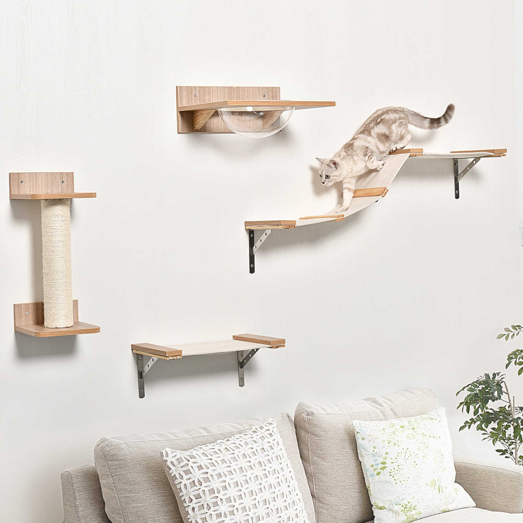 Kletterwand für Katzen, 4-teiliges Set, hellbraun
