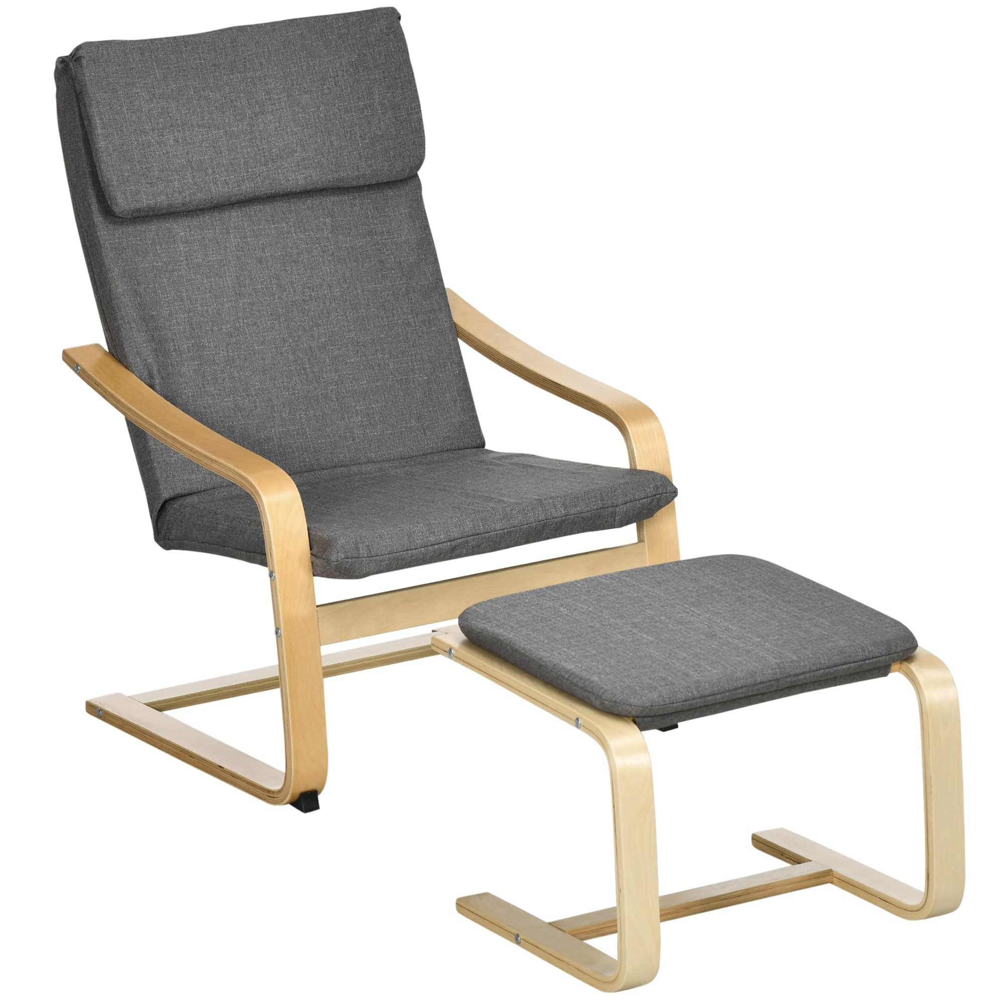 Sessel mit Fußhocker, Leinenoptik, Grau + Natur, 120 kg
