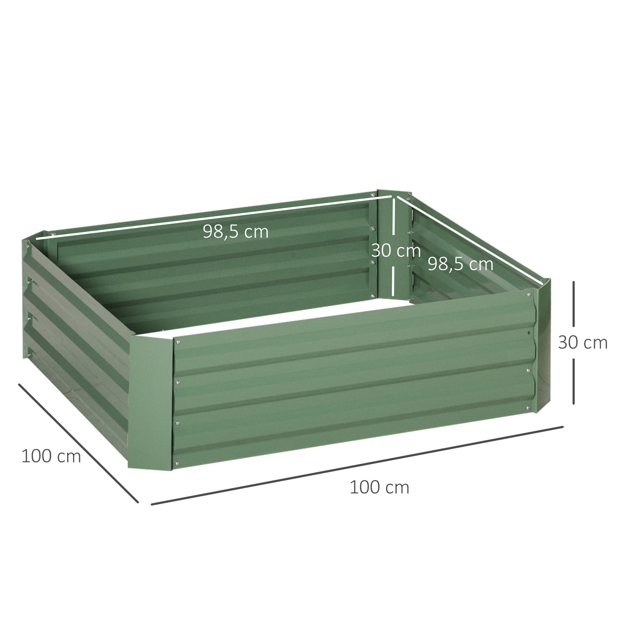 Pflanzkasten 2er-Set, offener Boden, Stahlrahmen, grün, 100 x 100 x 30 cm