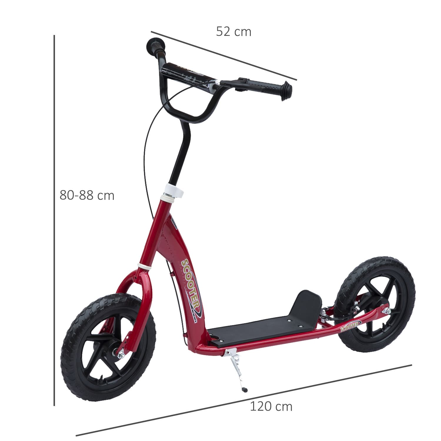 Trottinette enfant acier réglable avec frein arrière, rouge