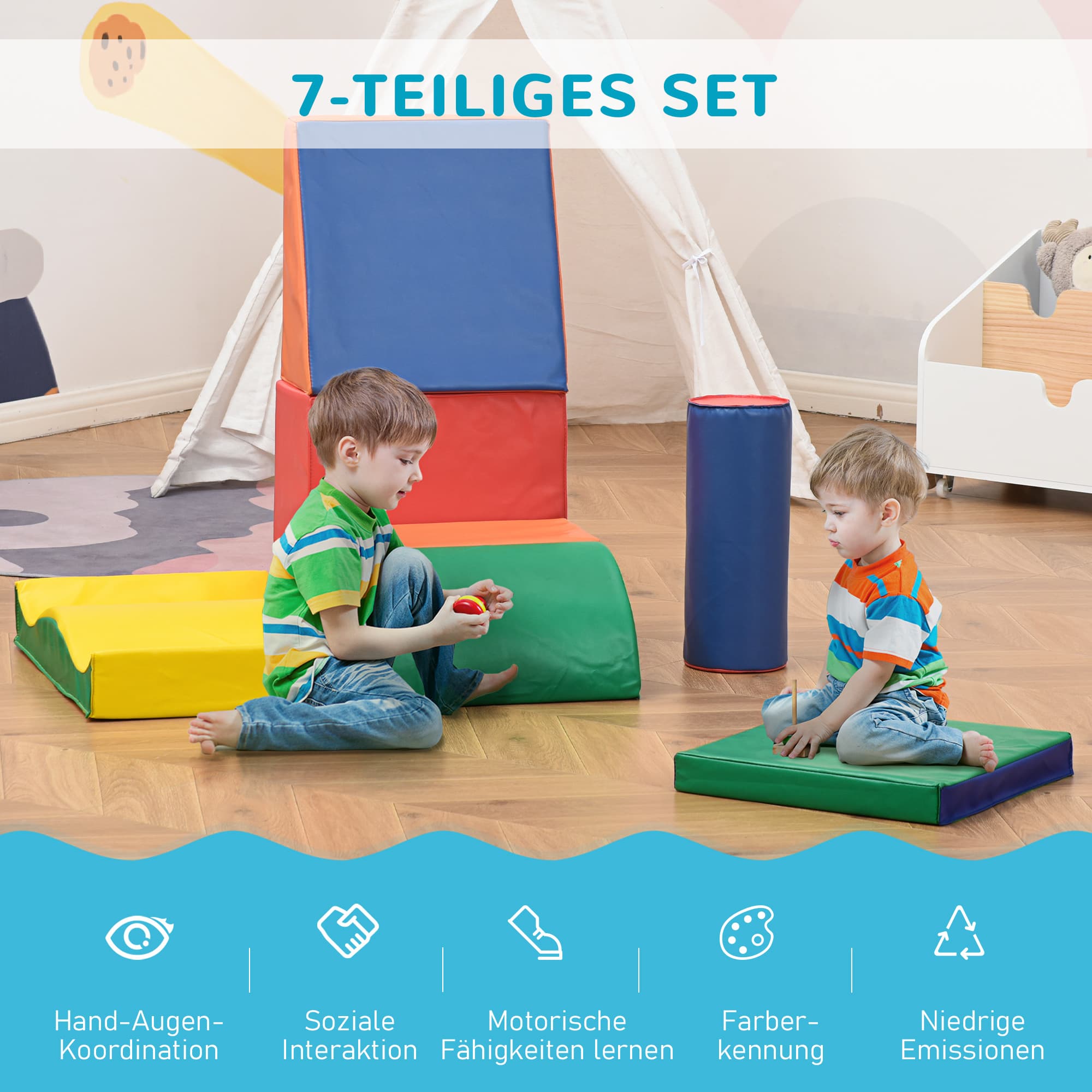 Soft-Bausteine, 7-teiliges Set, Schaumstoff, bunt
