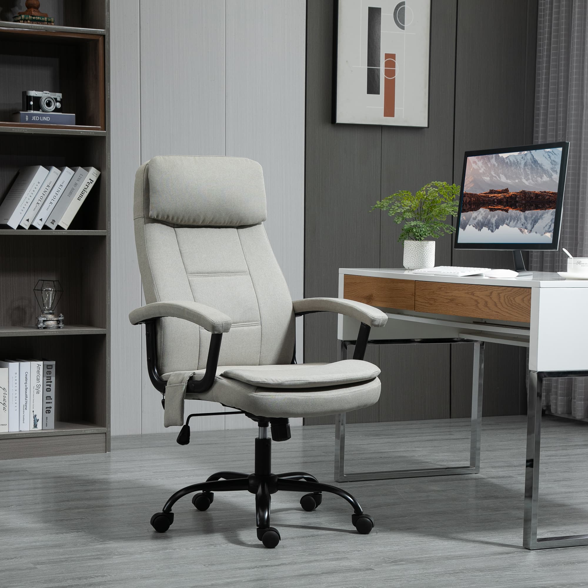 Chaise de bureau réglable en hauteur avec massage, beige