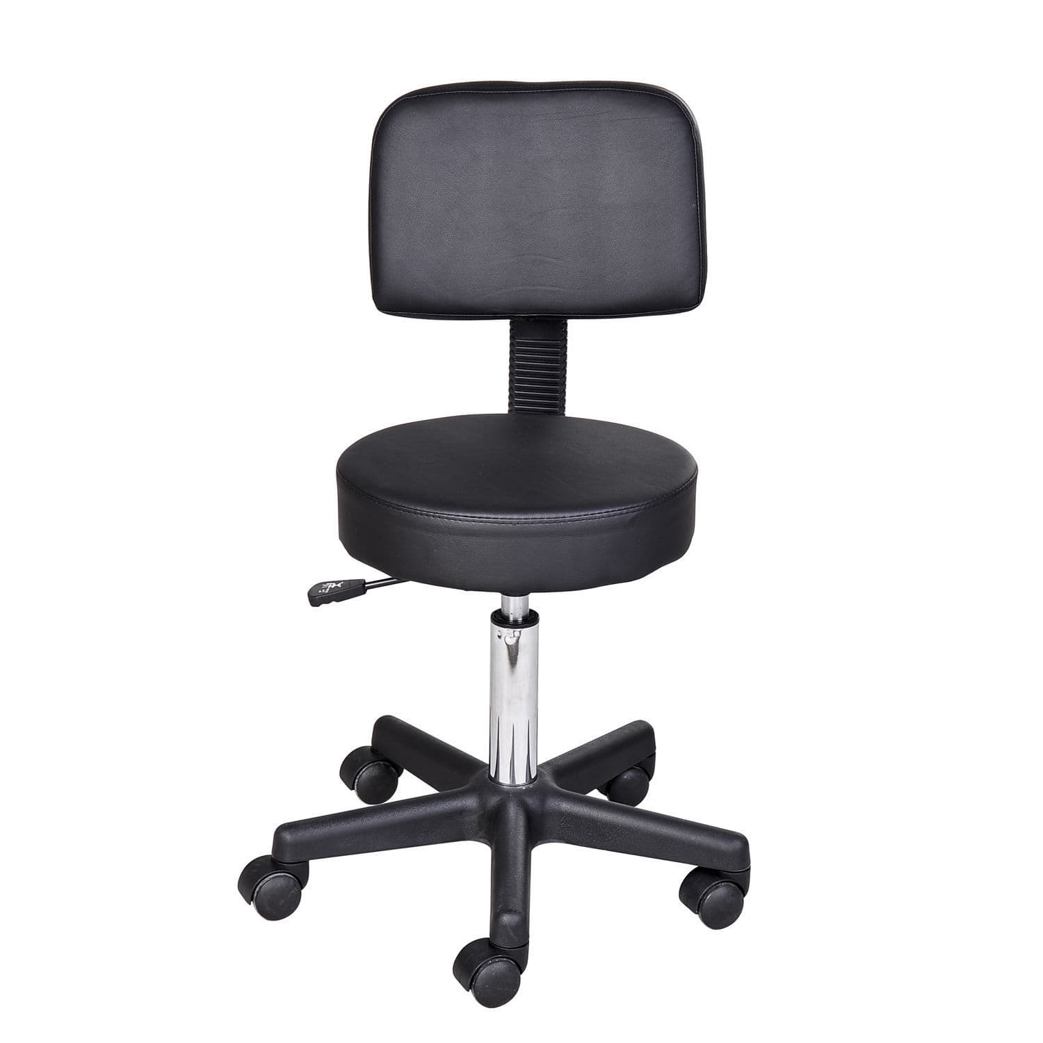 Taburete con ruedas regulable en altura con respaldo, 360°, negro