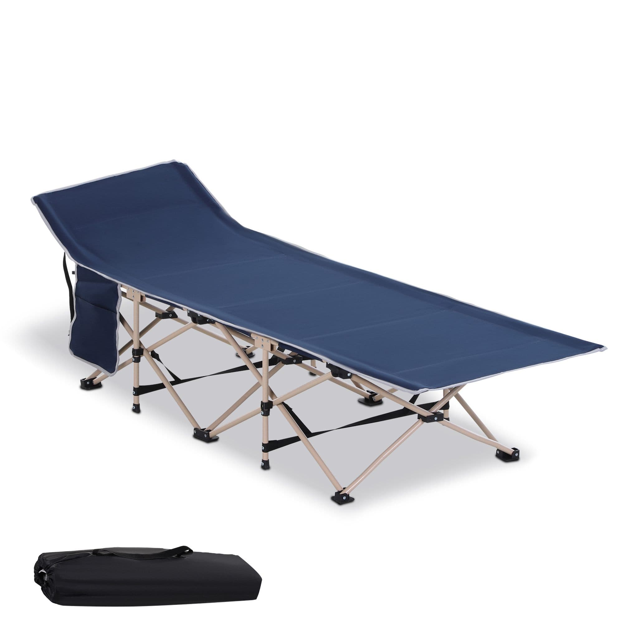 Catre plegable azul con bolsa de transporte