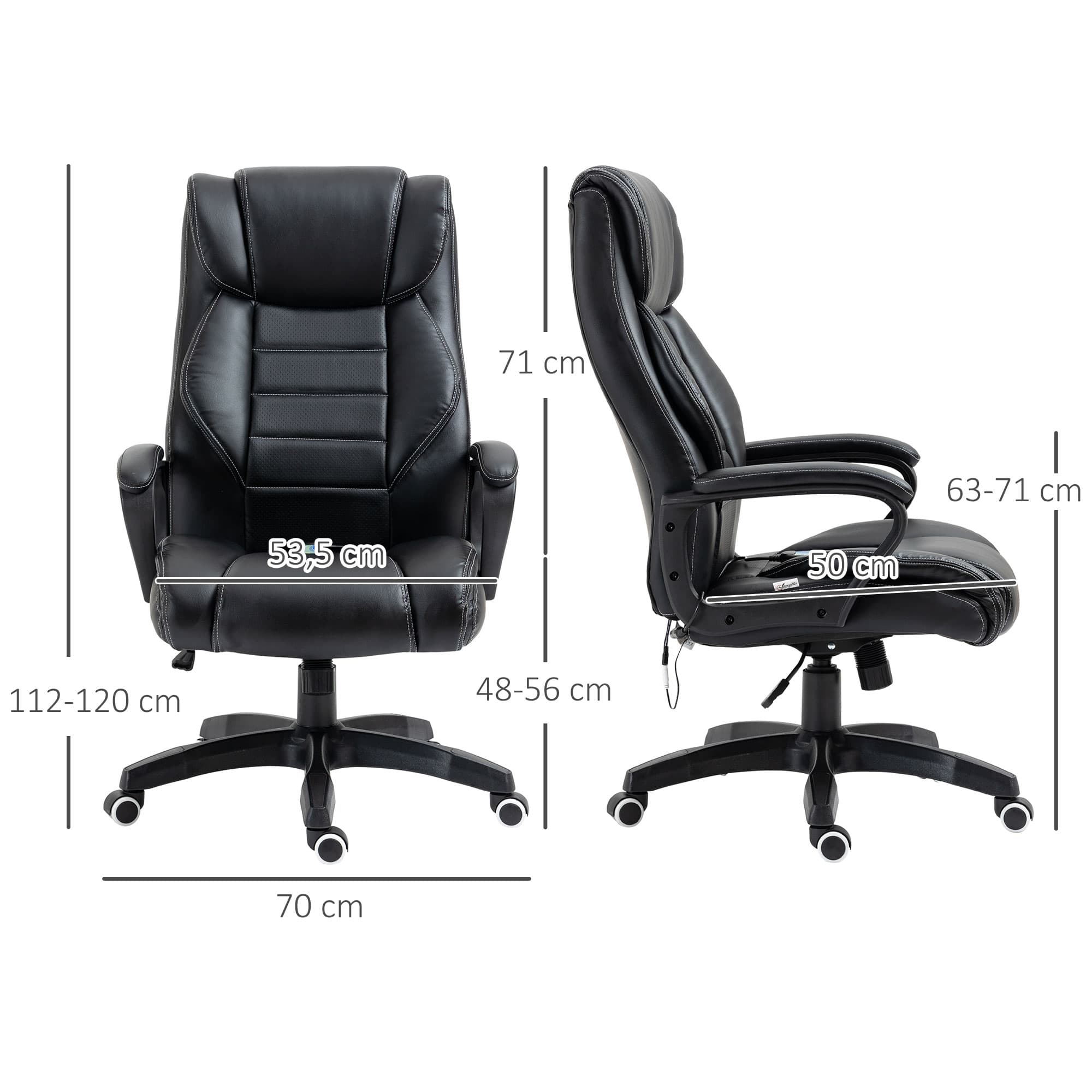 Chaise de bureau réglable en hauteur avec massage, noire