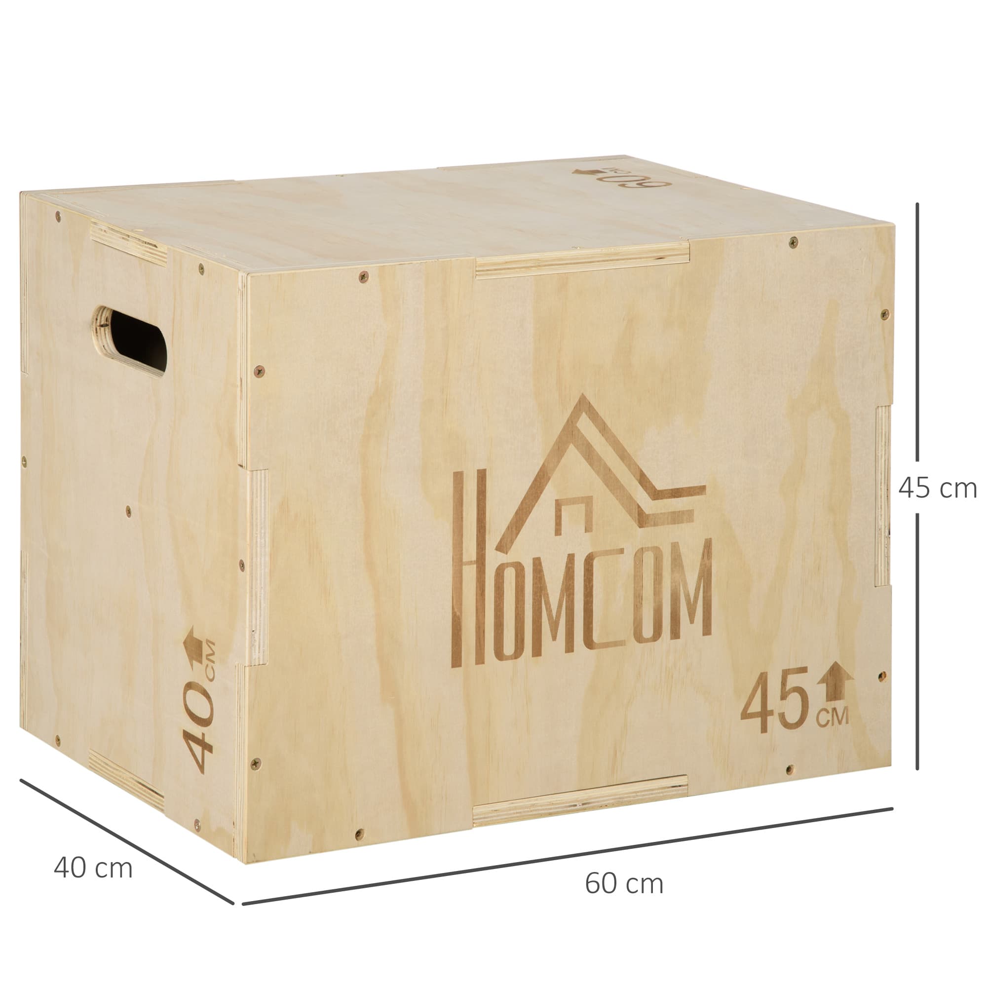 Plyo Box aus Holz, Sprungbox mit Griff, 45 x 40 x 60 cm